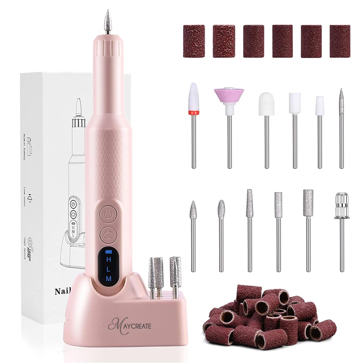 MAYCREATE® Professional Cordless Nail Drill Machine with 6 Drill Bits - Adjustable Speed Electric Manicure Pedicure Kit for Gel Nails, Nail Extensions & Salon Use - Perfect for Home Nail Care & Professional Salon Services