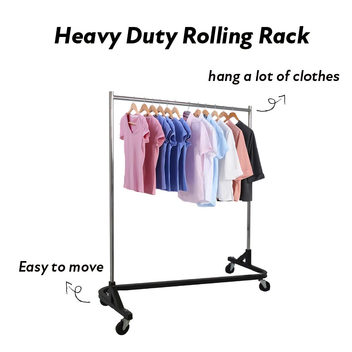 Heavy Duty Rolling Garment Rack - Commercial Grade Knock Down Clothing Rack with Durable Square Tubing for Home, Retail Store Display & Closet Organization - Perfect for Boutiques, Laundry Rooms & Event Merchandising