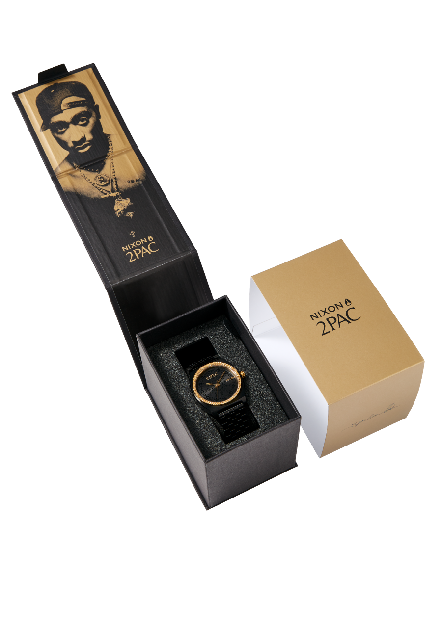2PAC Time Teller Watch - Black & Gold Stainless Steel Men's Wristwatch - Perfect for Hip Hop Fans, Streetwear Fashion & Urban Lifestyle