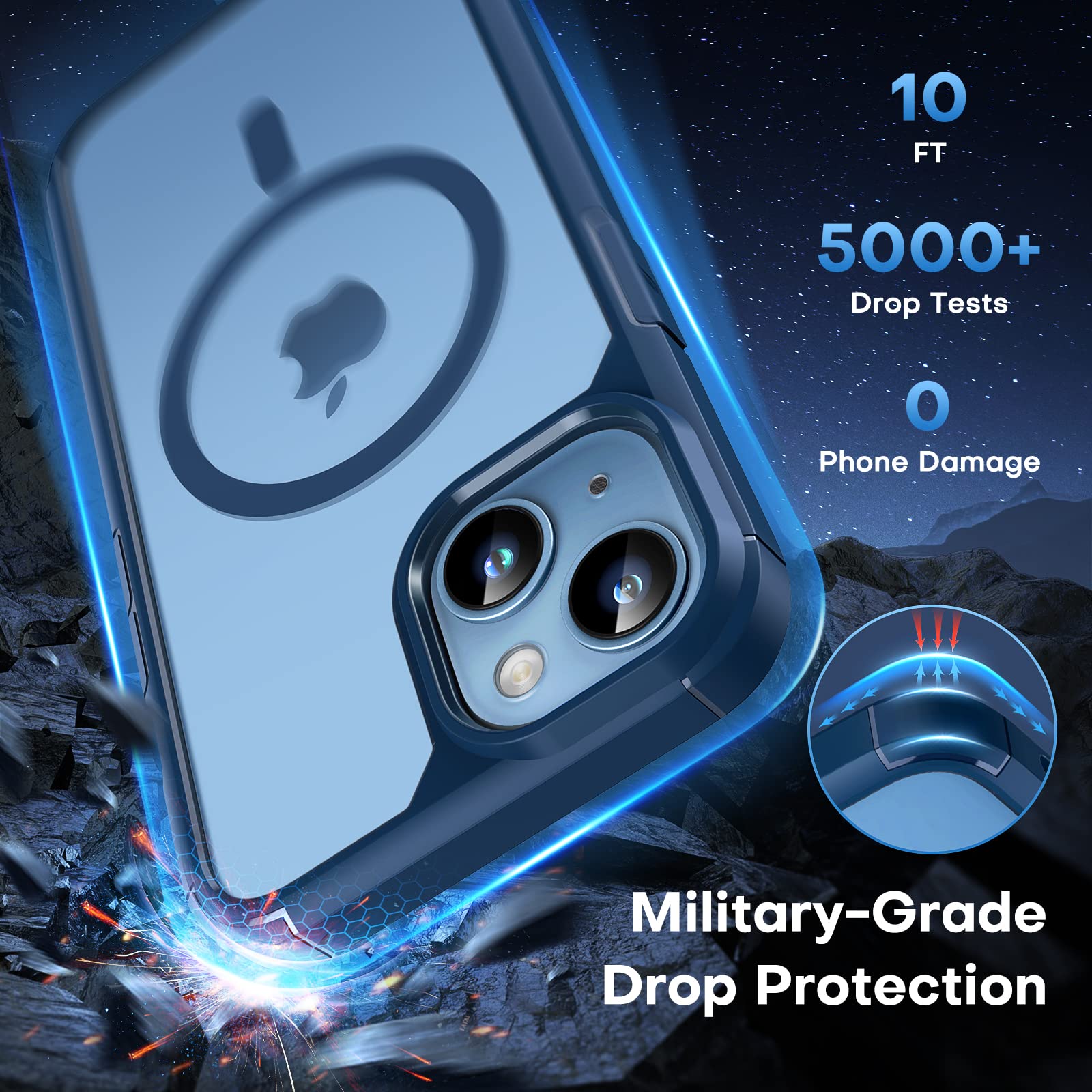 TAURI 3-in-1 Magnetic Phone Case for iPhone 13 & 14 - Compatible with MagSafe, Includes 2 Tempered Glass Screen Protectors, Shockproof Protective Cover (Blue) - Perfect for Daily Use, Travel & Outdoor Activities