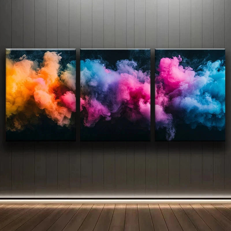 3-Piece Abstract Colorful Smoke Brush Strokes Canvas Wall Art - Modern Ready to Hang Paintings for Living Room, Bedroom & Office Decor