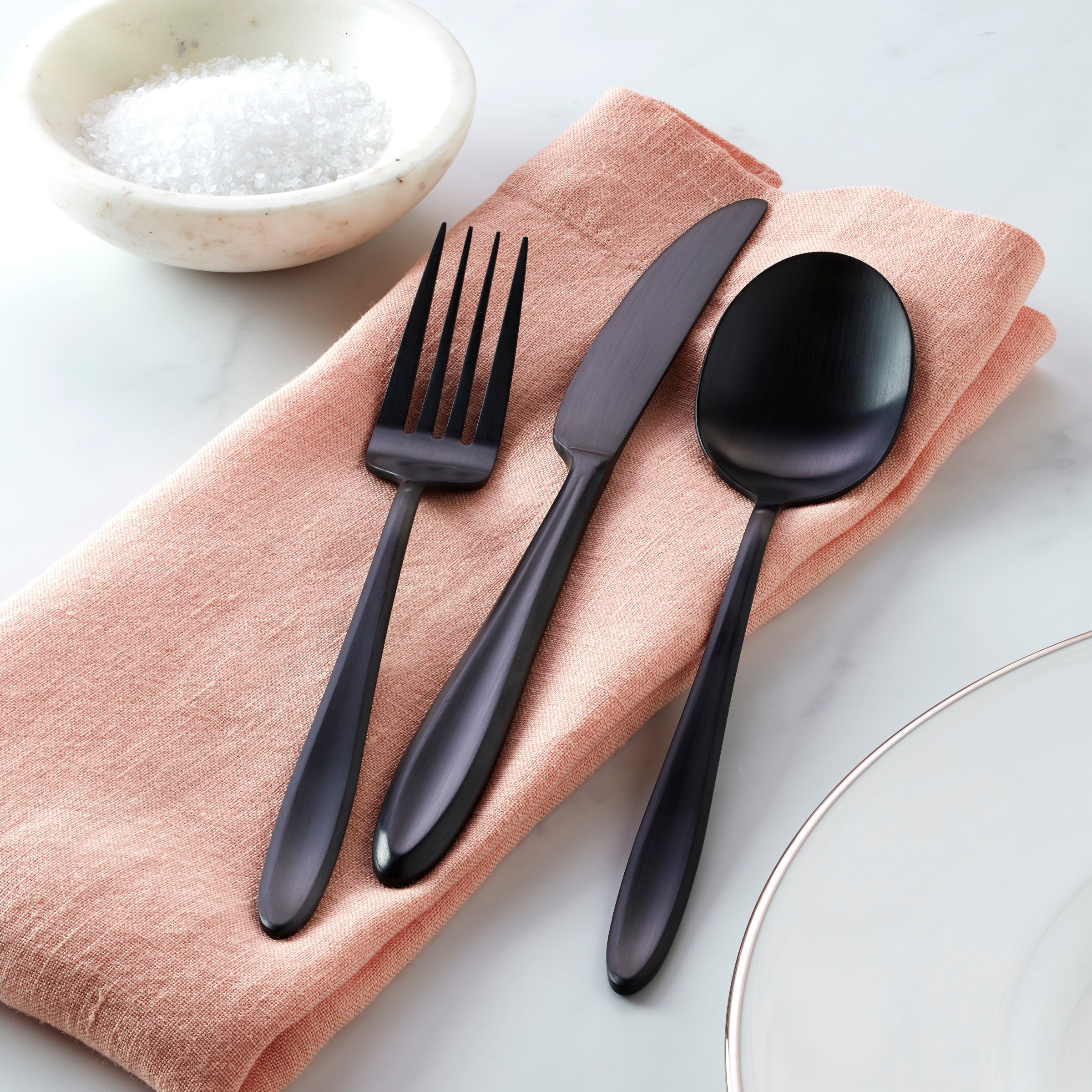 Ayla 12-Piece Black Satin Flatware Set - Stainless Steel Cutlery Set for 4, Modern Dinnerware for Everyday Use & Special Occasions