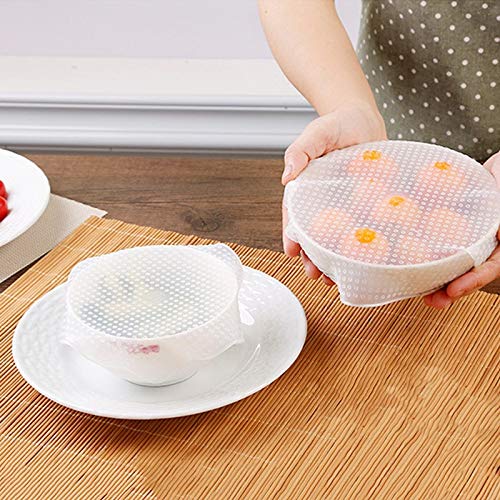 Umitive 4-Pack Silicone Stretch Lids - Reusable Food Storage Covers for Bowls | Vacuum Seal Fresh Keeping Wrap | Expandable Rectangular & Round Silicone Lids for Kitchen | Perfect for Meal Prep, Leftovers & Refrigerator Storage