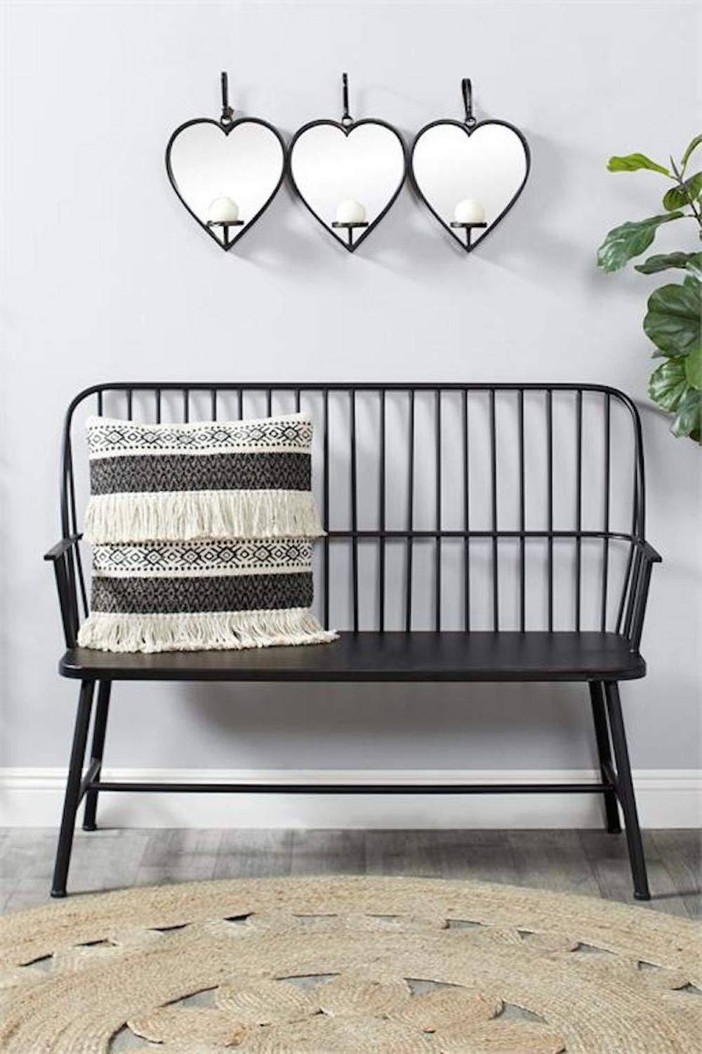 Urban Designs Three Hearts Mirrored Candle Wall Sconce - Black Metal Decorative Wall Light for Living Room, Bedroom, Dining Room & Hallway Decor