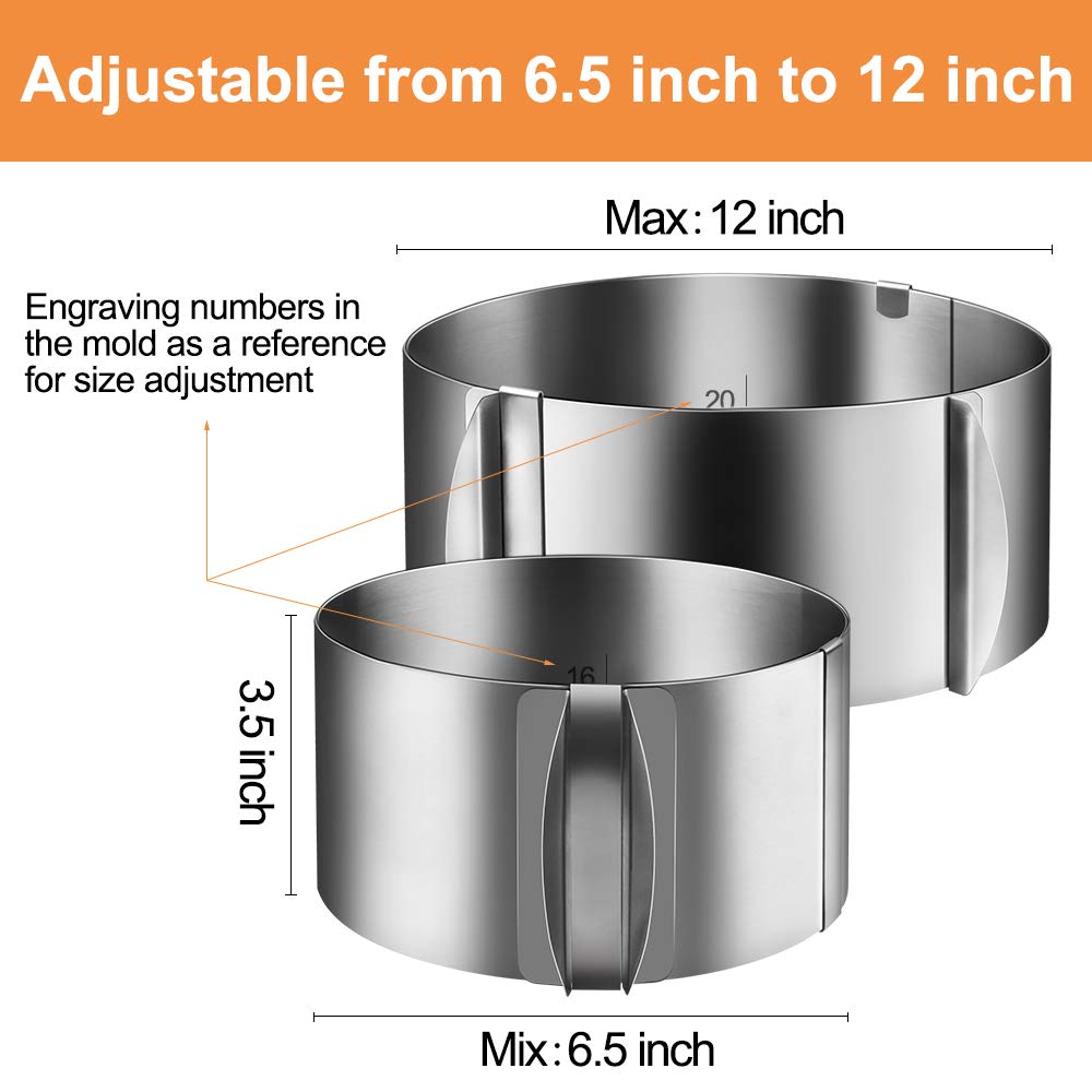 Adjustable Stainless Steel Cake Mould Ring 6.5-12 Inch for Mousse Cake Baking - Includes 5.5 x 394 Inch Clear Cake Collar Strips & Acetate Sheets for Cake Rolls, Mousse, and Dessert Decorations - Perfect for Home Bakers and Professional Pastry Chefs