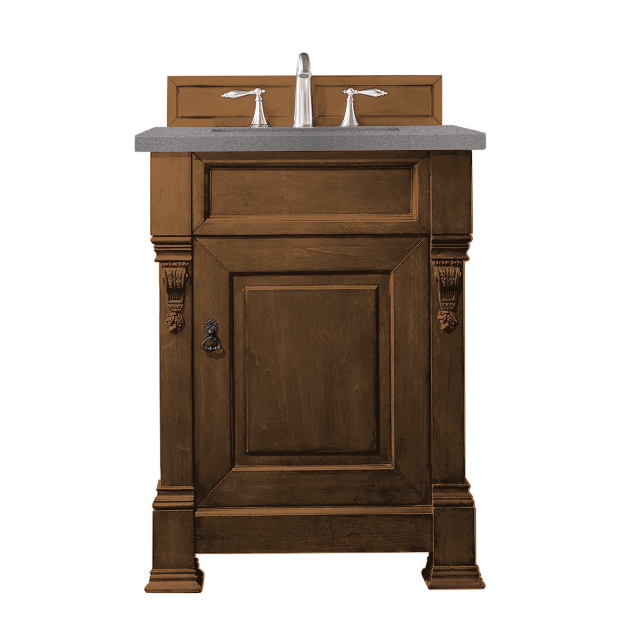 Brookfield 26 Inch Single Bathroom Vanity Set - Country Oak Finish with 3CM Grey Expo Quartz Countertop - Perfect for Small Bathrooms & Powder Rooms