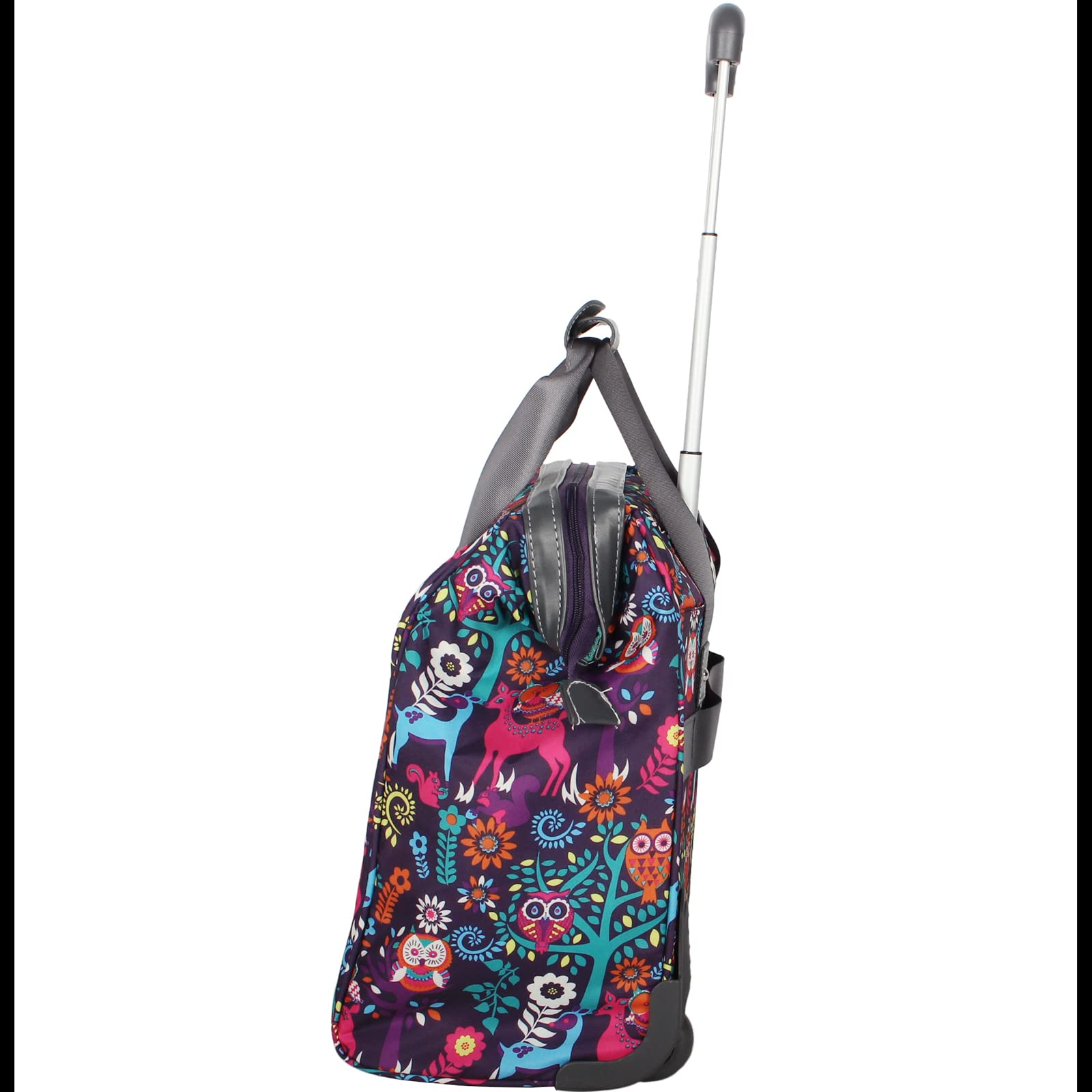 Lily Bloom Designer Under the Seat Tote - 15 Inch Patterned Carry-On Luggage for Women - Lightweight Rolling Cabin Bag with 2 Wheels (Wildwoods) - Perfect for Air Travel, Weekend Getaways & Business Trips