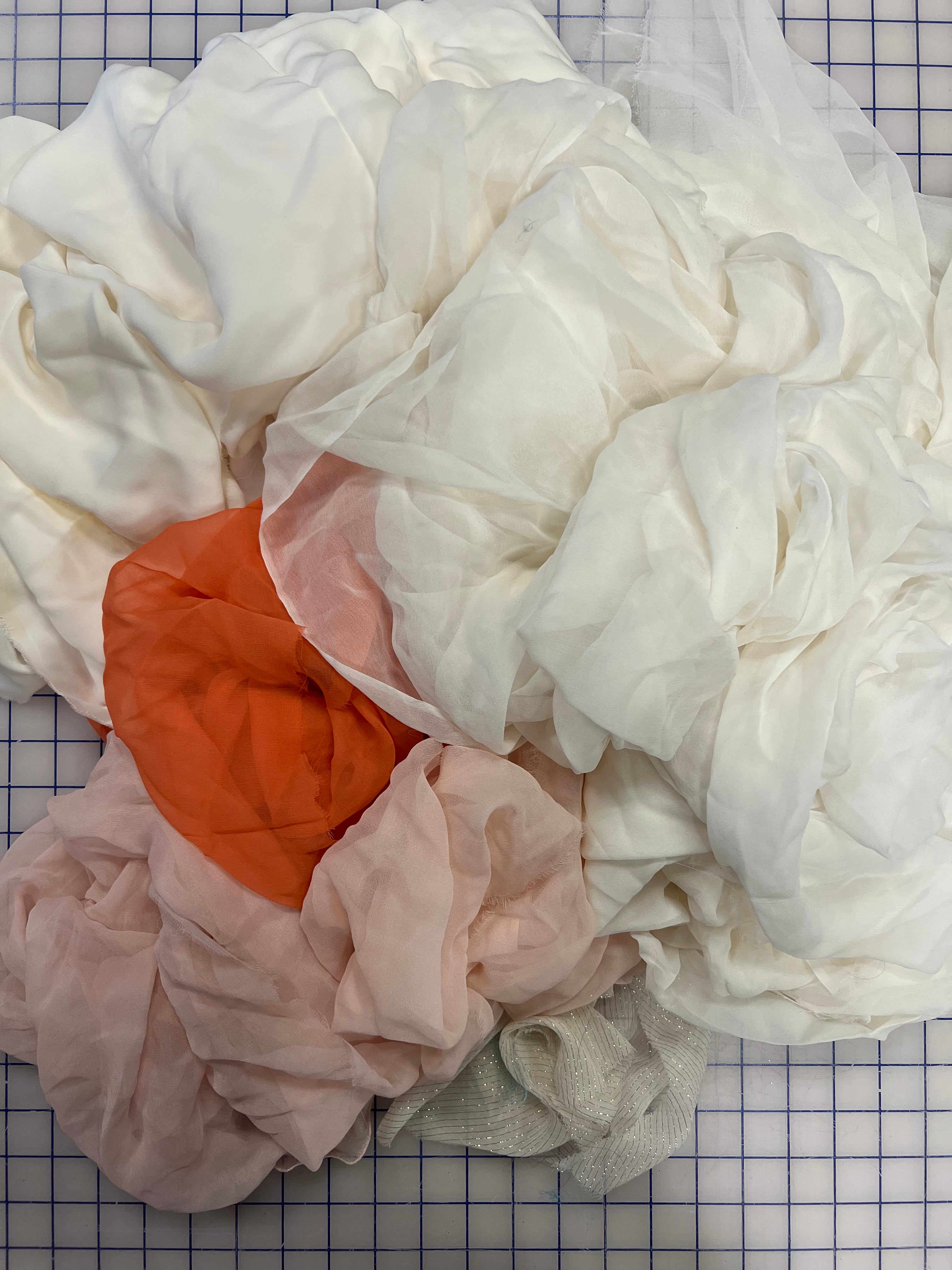 5 Yards Silk Chiffon & Georgette Fabric Bundle - Soft Pink & Ivory Shades for Dresses, Scarves & DIY Fashion Projects