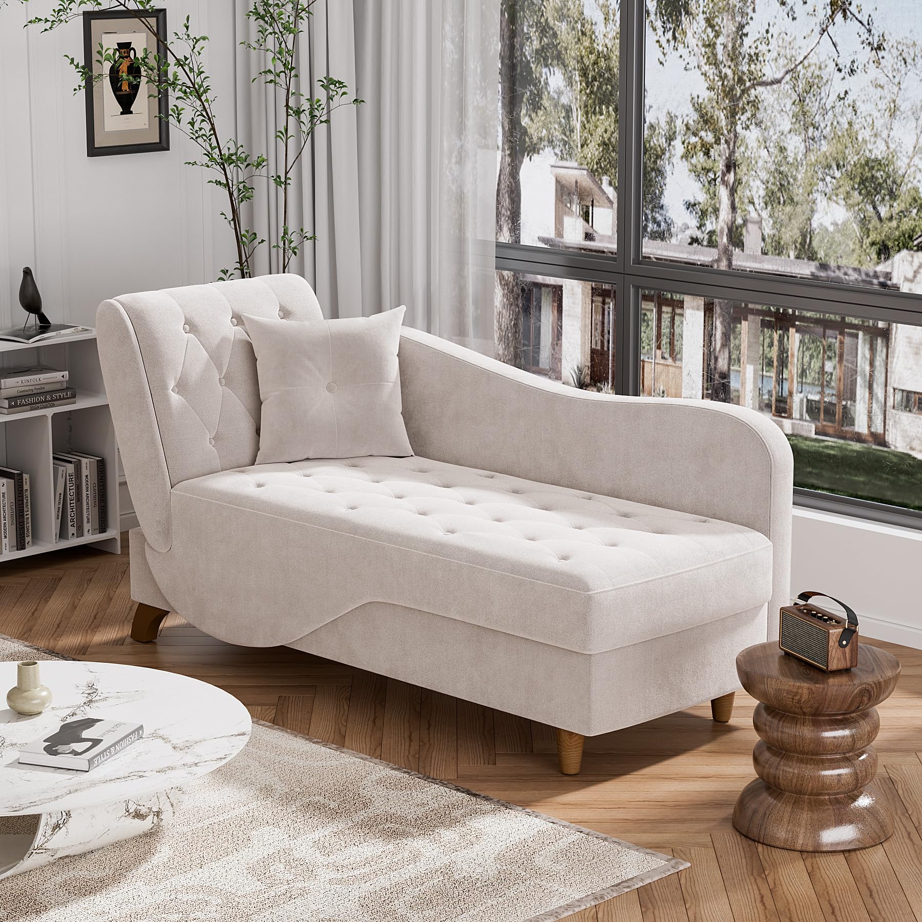 Velvet 3-in-1 Chaise Lounge Chair with Storage & Adjustable Armrest - Convertible Reclining Sofa Bed with Pillow for Living Room, Playroom, or Bedroom - Perfect for Reading, Napping & Small Space Living (Grey)