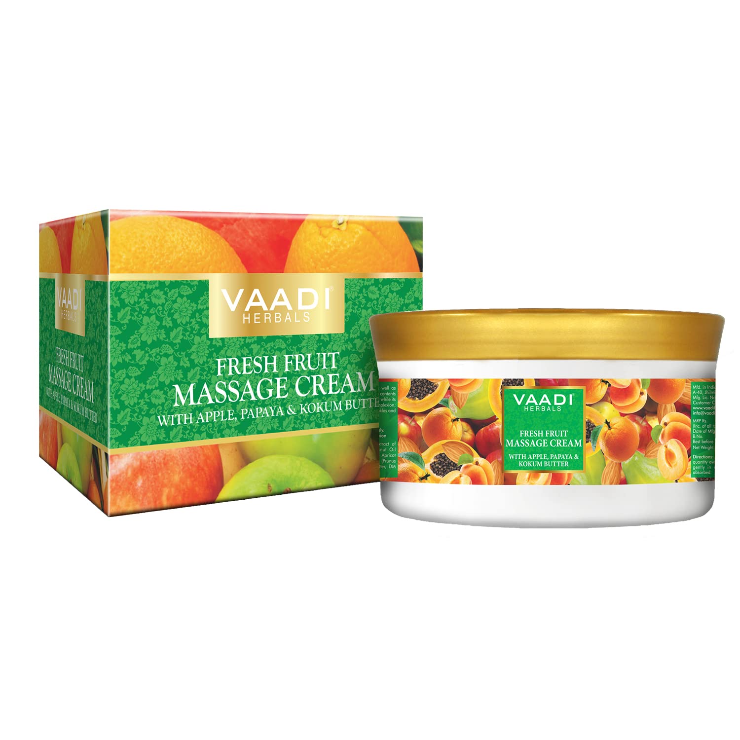 Vaadi Herbals Fresh Fruit Massage Cream with Apple, Orange, Papaya & Kokum Butter - Natural Moisturizing Body Lotion for Dry Skin - Perfect for Spa, Relaxation & At-Home Self Care