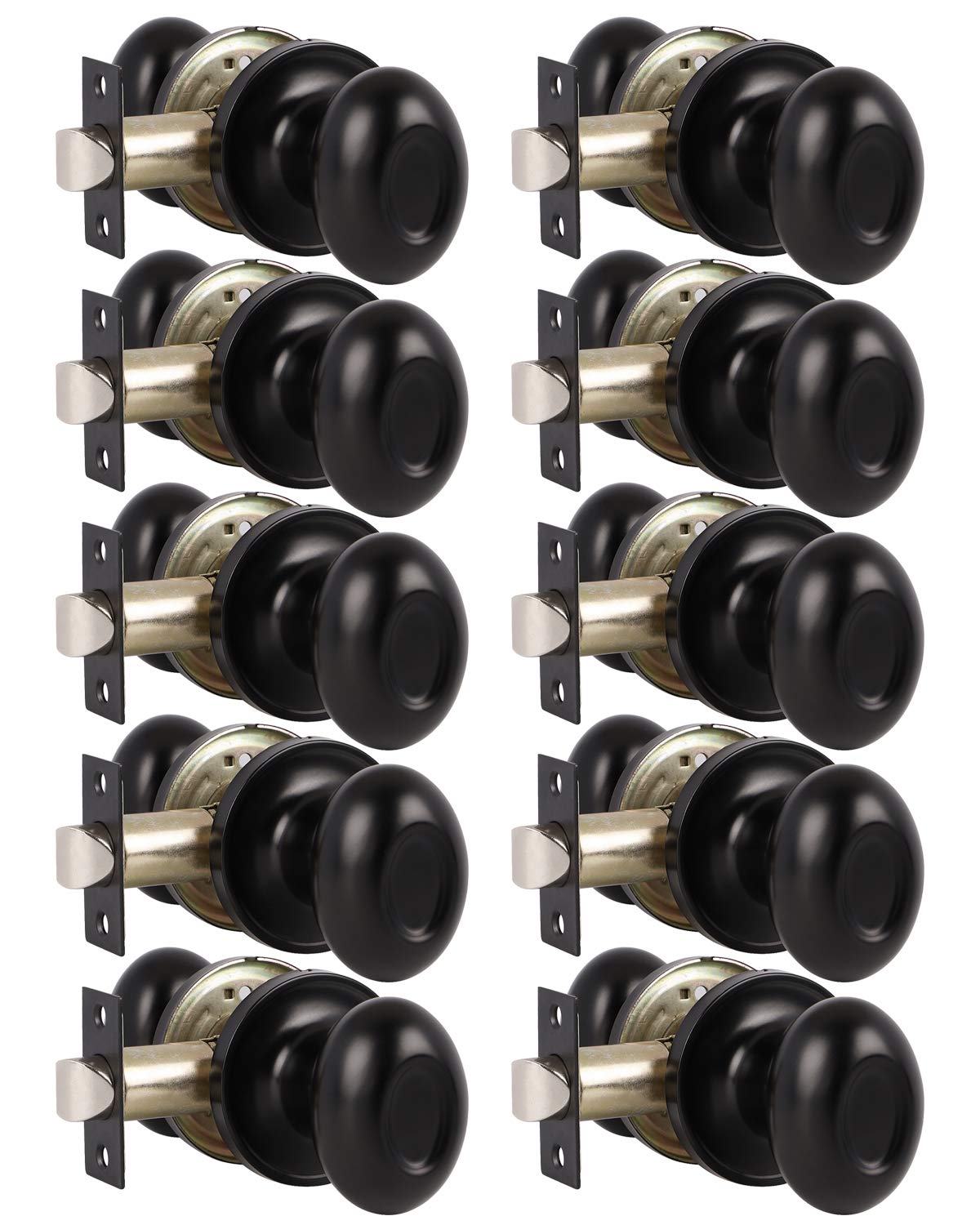 Probrico 10-Pack Flat Black Interior Door Knobs - Keyless Egg Style Locksets for Hallway & Closet Doors | Durable Oval Shaped Handles for Home, Office & Apartment Use
