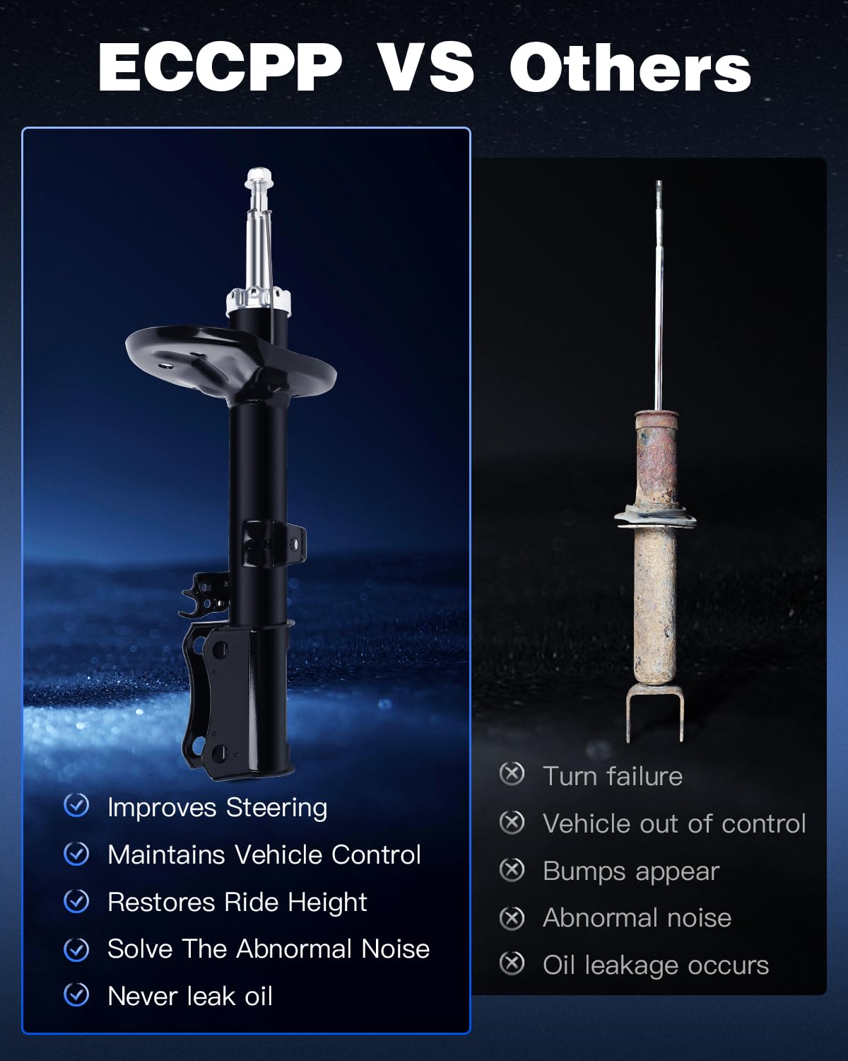 High-Performance ECCPP Rear Shock Absorbers for Lexus ES300 (1992-2001), Toyota Avalon (1995-2003), Camry (1992-2001) & Solara (1999-2003) - Gas Struts Set of 2 - Perfect for Smooth Ride & Enhanced Vehicle Stability