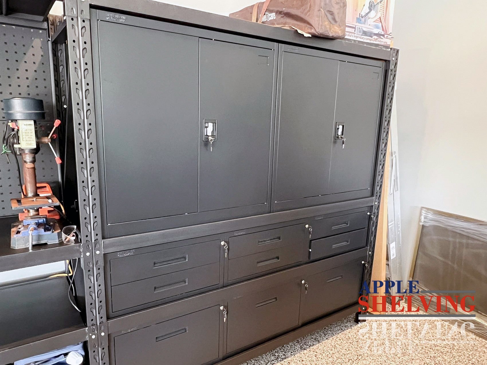 2m (6.5ft) 9-Drawer & 2-Cabinet Steel Storage Unit - Heavy Duty Metal Organizer for Garage, Workshop, Office & Home Organization