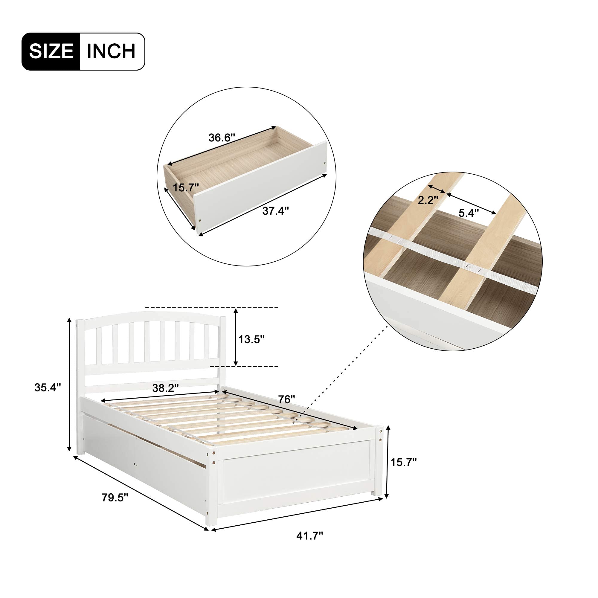 Harper & Bright Designs Twin Storage Bed Frame with 2 Drawers & Headboard - Wood Platform Bed for Kids & Teens - White - Perfect for Small Bedrooms & Space-Saving Solutions