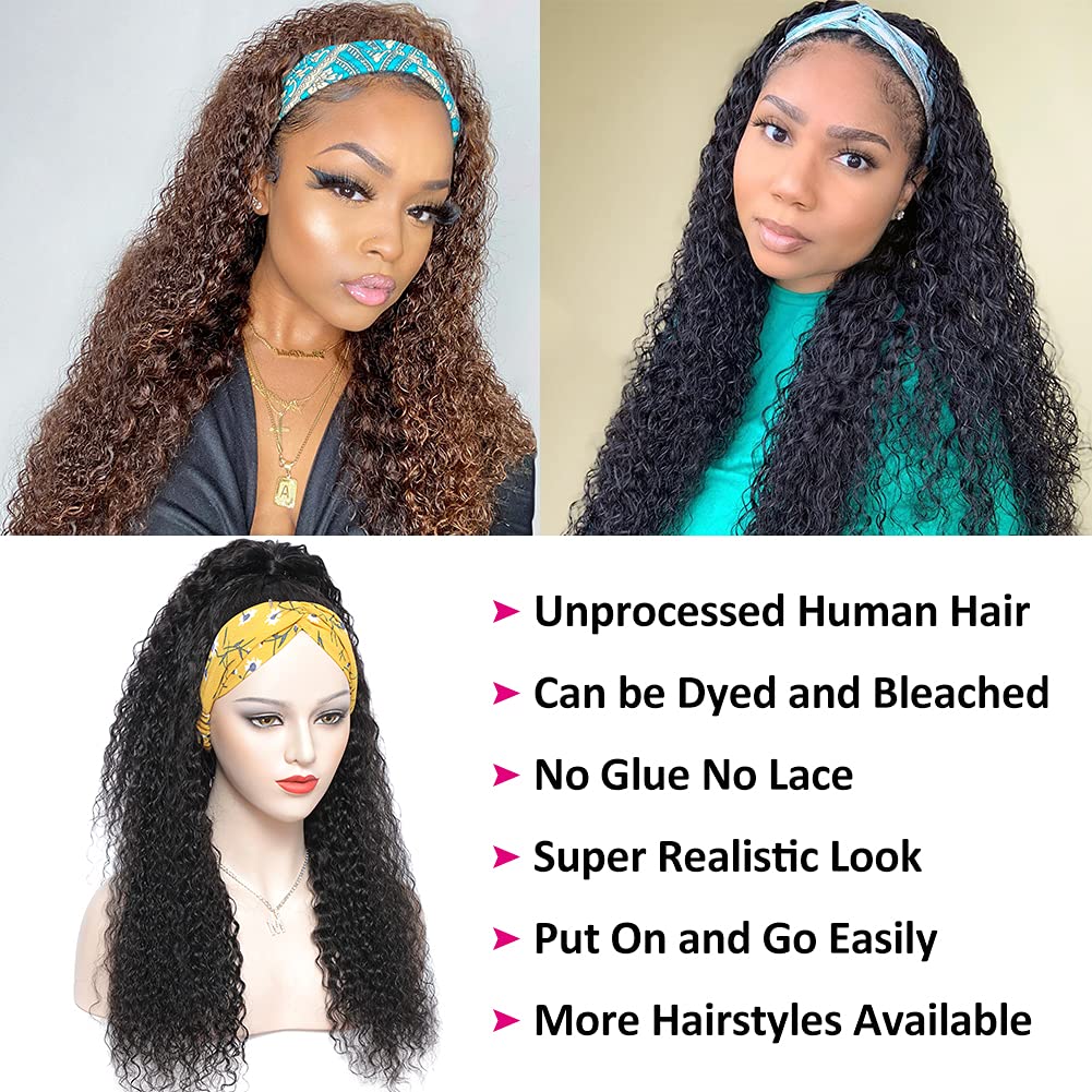 Eooma 22 Inch Brazilian Human Hair Wig - Glueless Curly Headband Wig for Black Women, No Lace Front, No Gel, Remy Hair | Perfect for Daily Wear, Parties & Protective Styling