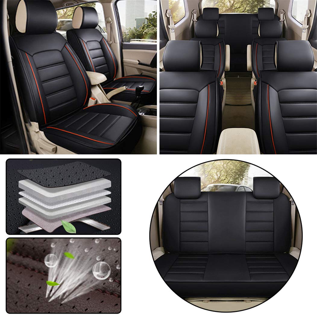Universal 7-Seat Car Seat Covers (Fits 2+2+3 Configuration) - Premium Leatherette Front & Rear Seat Protectors | Airbag Compatible, Waterproof, Wear-Resistant Black Covers for SUVs & Minivans | Perfect for Family Road Trips & Daily Commutes