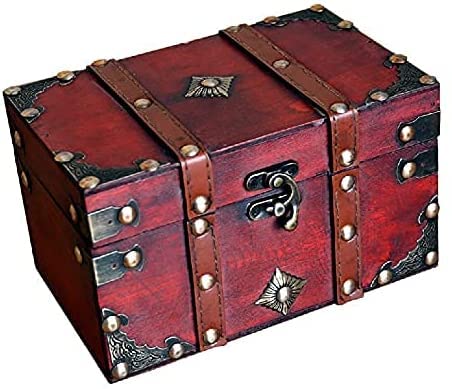 Handcrafted Wood and Leather Decorative Treasure Chest with Lock | Jewelry Storage Box for Home Decor | Medium Size | Perfect for Storing Valuables, Jewelry, and Keepsakes | Ideal for Bedroom, Living Room, and Gift Giving