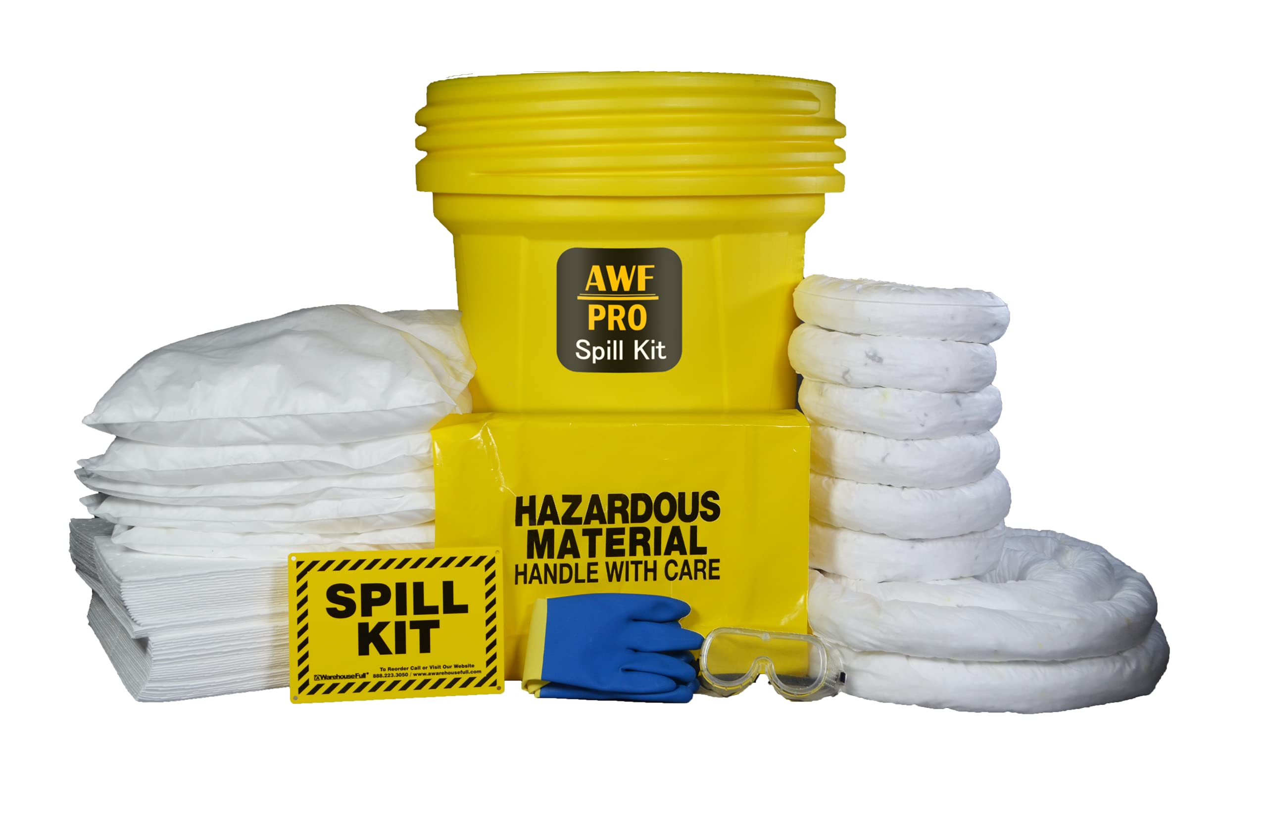 **AWF PRO 30 Gallon Oil Spill Cleanup Kit – 81-Piece Absorbent Set for Oil, Coolant, Solvent & Water – Includes DOT-Approved Drum, Socks, Pads, Pillows & Accessories – Ideal for Workshops, Garages & Industrial Spill Response**
