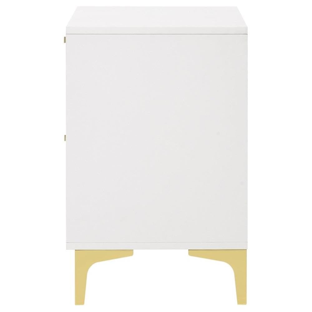 MAKLAINE White Modern 2-Drawer Wood Nightstand with Metal Base - Bedside Table for Bedroom, Living Room & Guest Room Storage