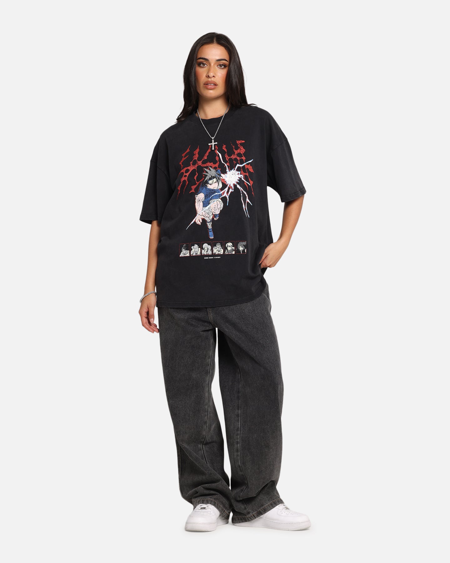Naruto Sasuke Vintage Anime T-Shirt - Black Acid Wash Style | Perfect for Cosplay, Anime Conventions & Casual Wear