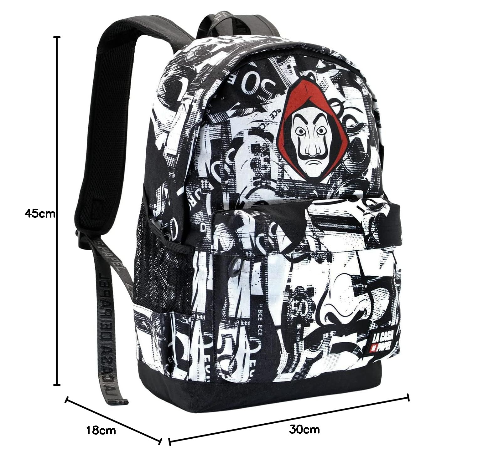 Money Heist La Casa de Papel Backpack - 30 x 45 cm, 23.8L Capacity, Black - Perfect for School, Travel & Cosplay Fans