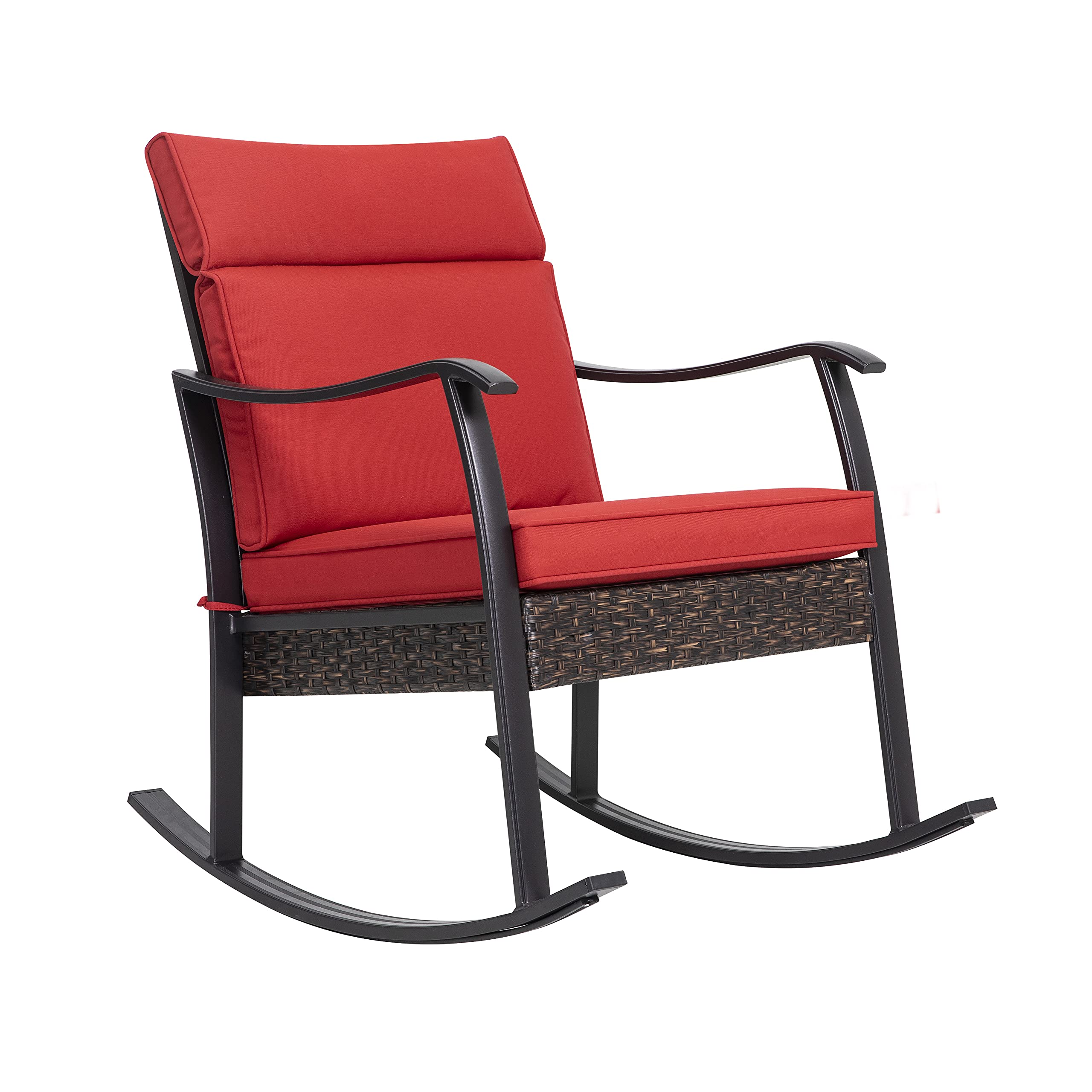 **Nuu Garden Rocking Outdoor Chairs with Red Cushion – Aluminum Patio Conversation Furniture for Balcony, Lawn, or Garden – Perfect for Relaxing, Entertaining, and Outdoor Lounging (Red and Brown)**