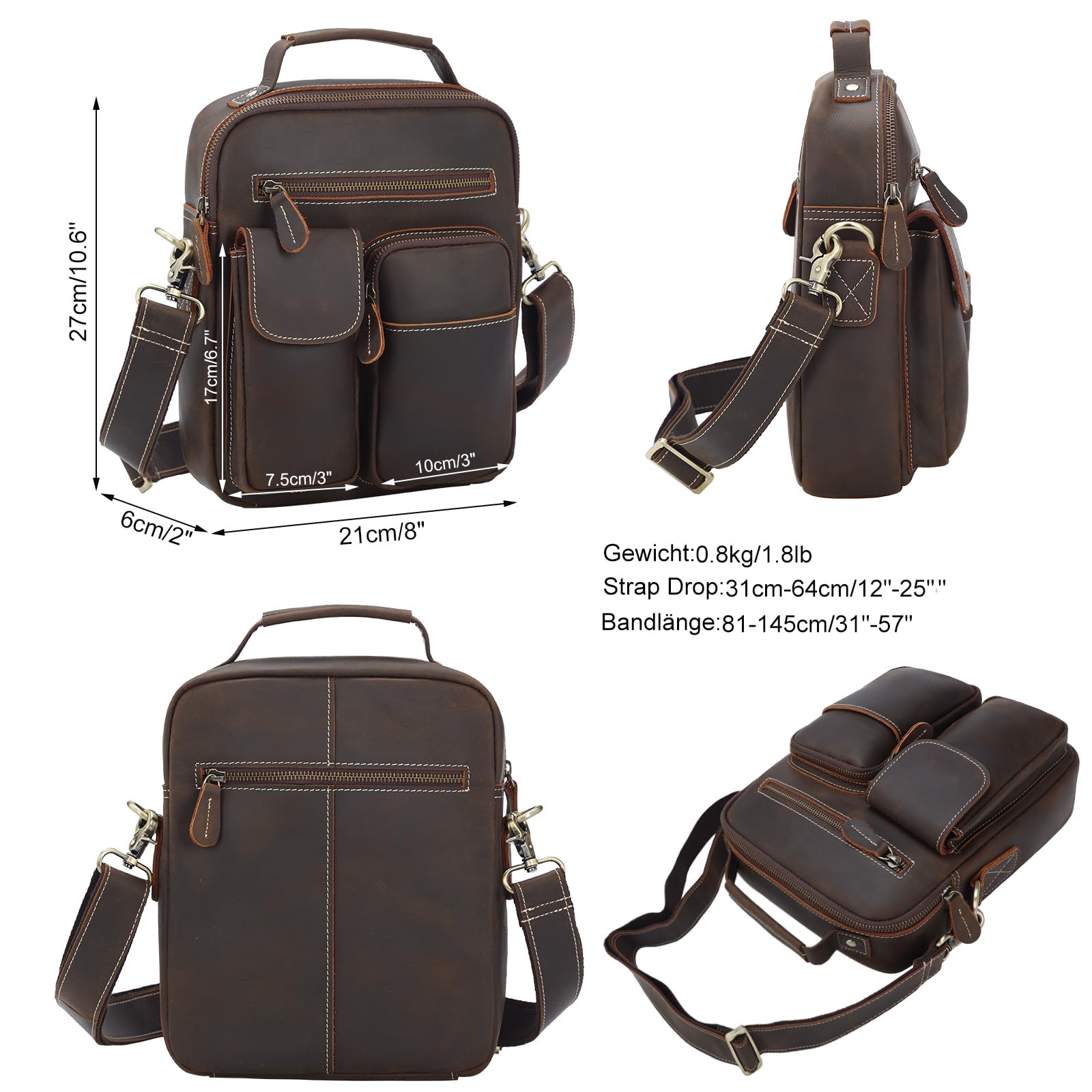 Men's Leather Crossbody Bag - Anti-Theft Small Messenger Shoulder Bag for Work, Office & Daily Use - Brown | Compact Business Purse for Commuting, Travel & Urban Lifestyle