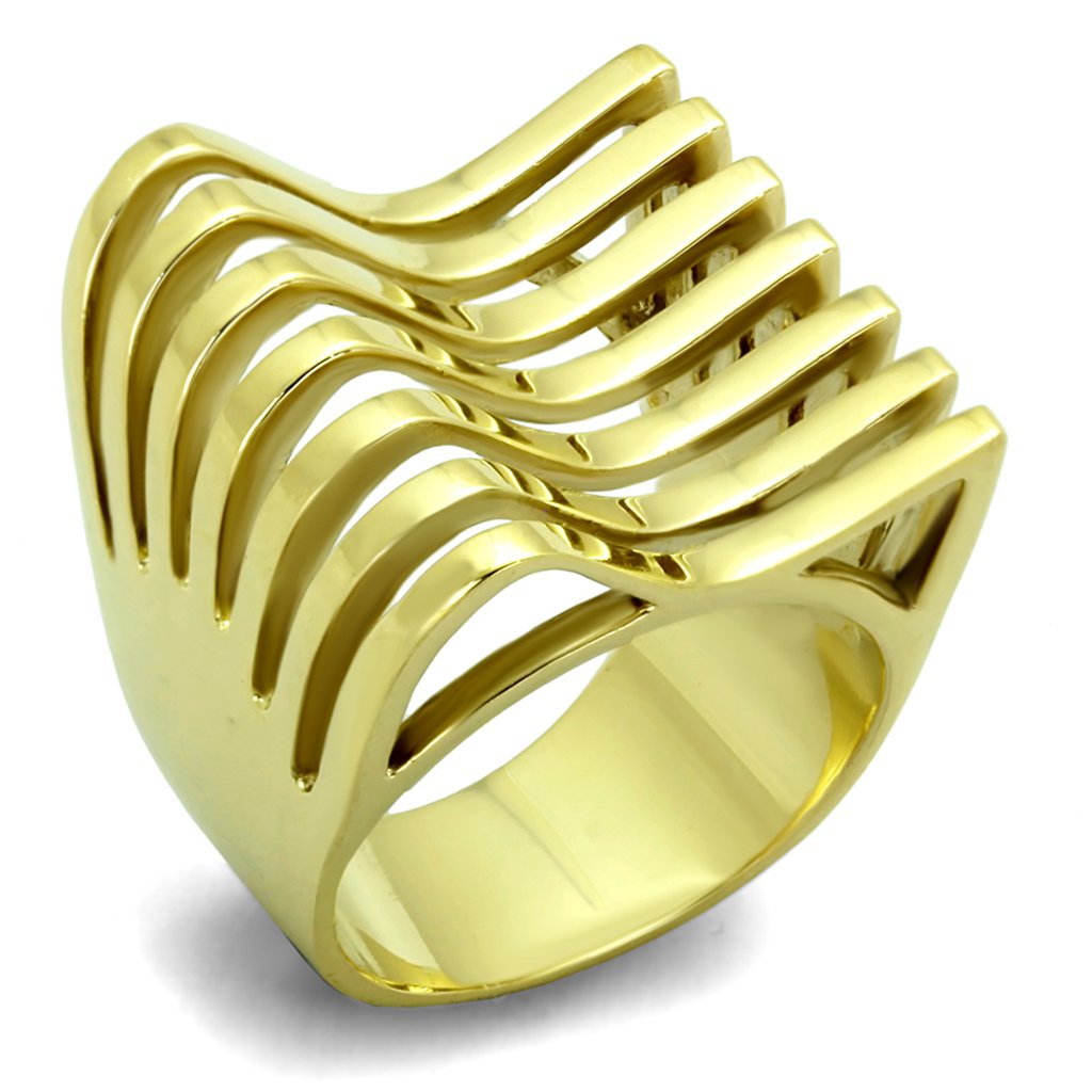 Wavy IP Gold Plated Stainless Steel Cocktail Ring for Women - Elegant Statement Jewelry for Parties, Weddings & Evening Events