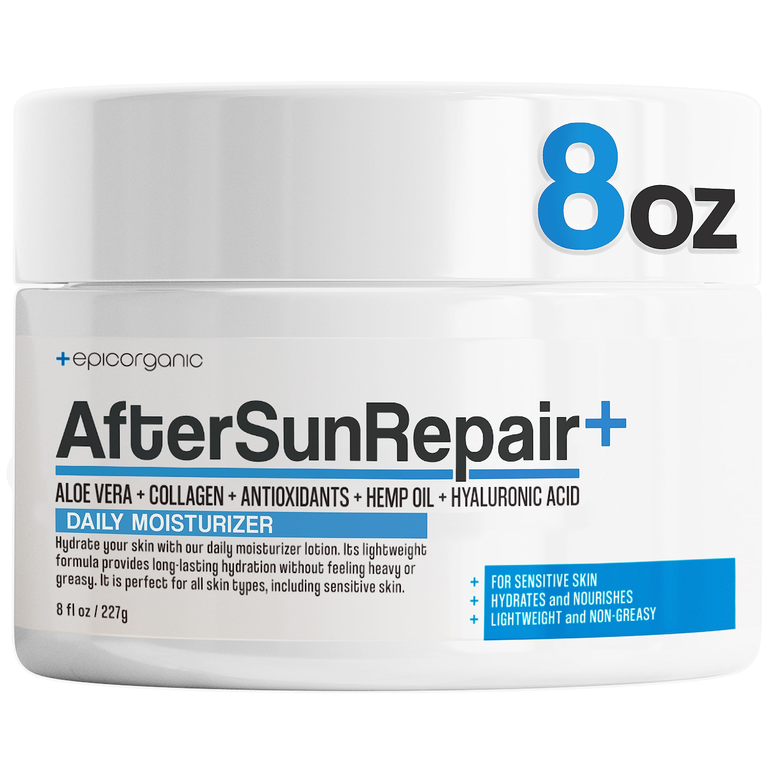 After Sun Daily Moisturizer & Repair Cream with Vitamin E | 24-Hour Hydration for Sunburned & Sun-Exposed Skin | Improves Skin Texture & Soothes Irritation | Fragrance-Free Face & Body Lotion for Men & Women | 8 oz | Perfect for Post-Sun Care, Beach Days & Outdoor Activities