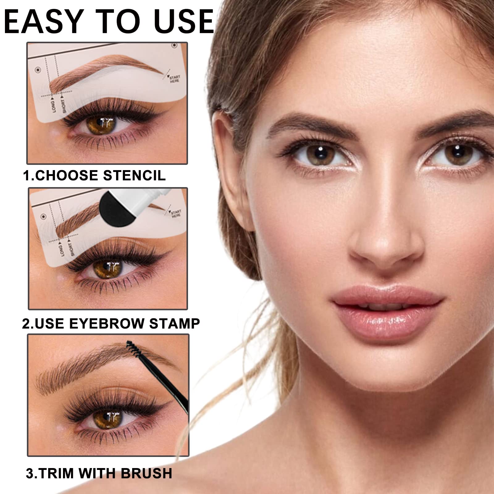 Eyebrow Stamp Stencil Kit - 5 Pairs Reusable Eyebrow Stencils for Perfect Brows | Brow Stamp Makeup Tool (Auburn) | Ideal for Quick Eyebrow Makeup, Beginners & On-the-Go Beauty