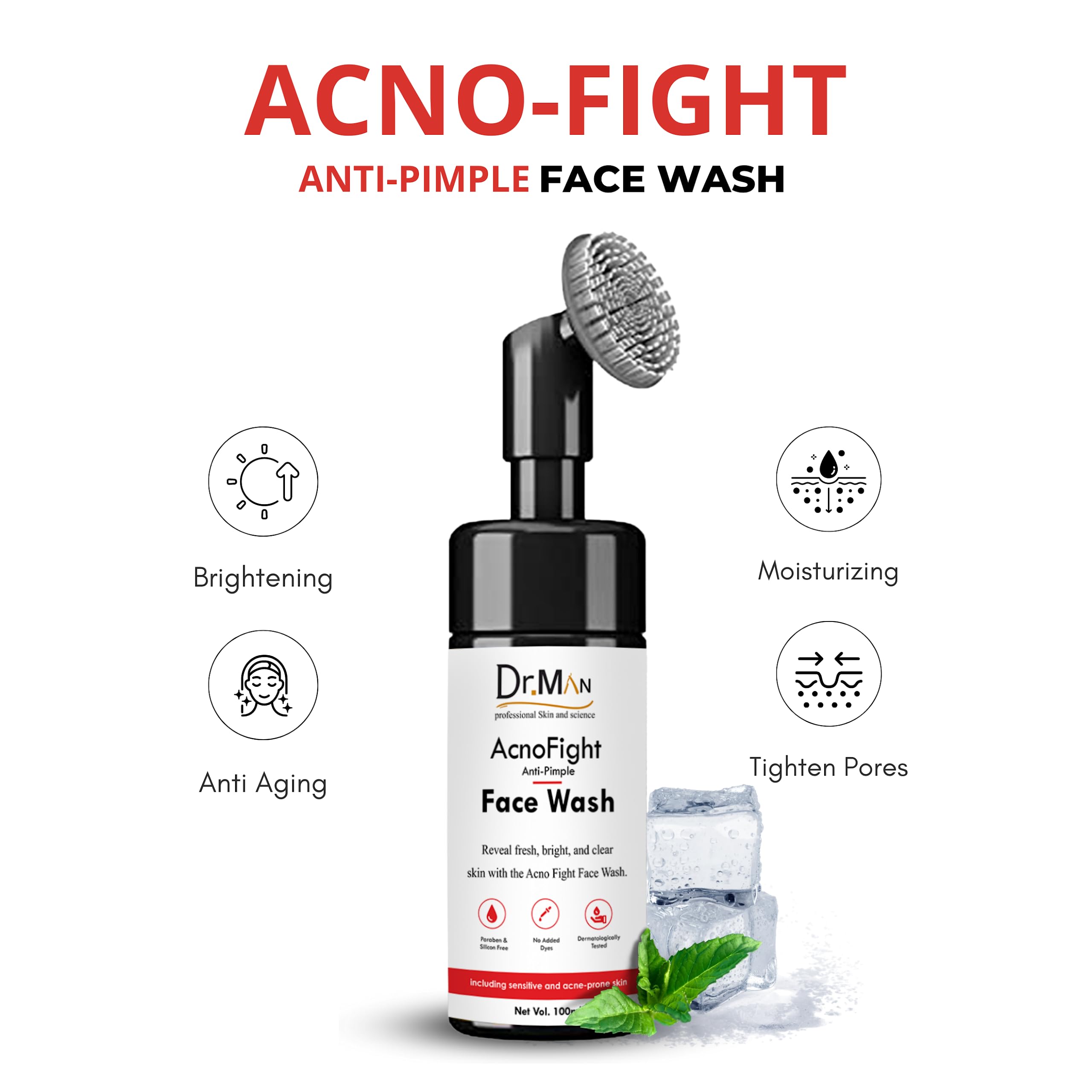 Dr.Man Professional Acne Fighting Anti-Pimple Face Wash 100ml - Gentle Cleanser for Oily & Acne-Prone Skin - Daily Use for Clear Complexion