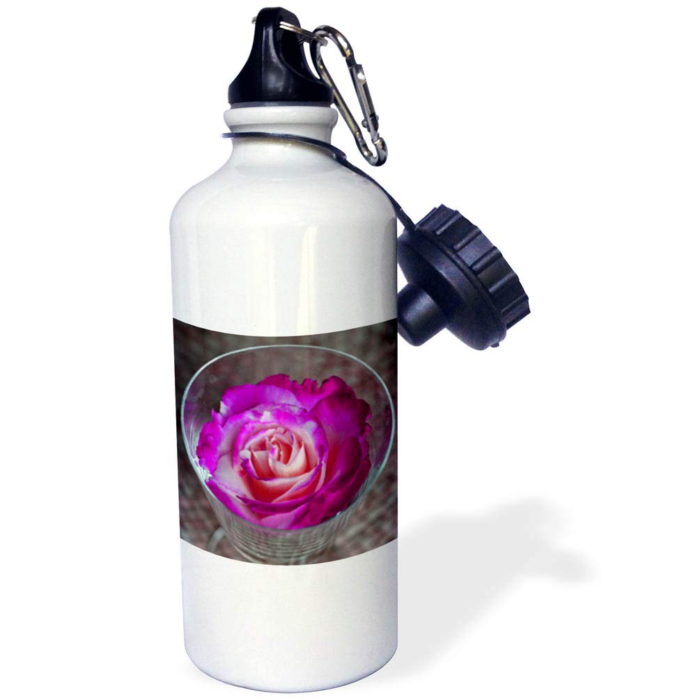 3dRose Pink Rose in a Glass Sports Water Bottle - 21oz Insulated Stainless Steel Water Bottle for Gym, Hiking & Outdoor Activities - BPA Free White Water Bottle with Leakproof Lid