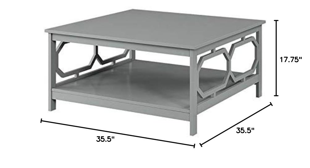 Pemberly Row 36 Inch Square Coffee Table - Gray Wood Finish - Modern Living Room Center Table for Home Decor & Entertainment
