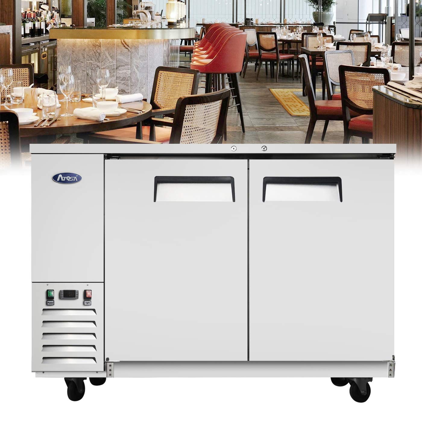 Atosa Commercial Back Bar Cooler with Solid Door - Energy Efficient Under Counter Refrigerator for Bars, Restaurants & Cafes - Perfect for Storing Beverages, Ingredients & Perishables