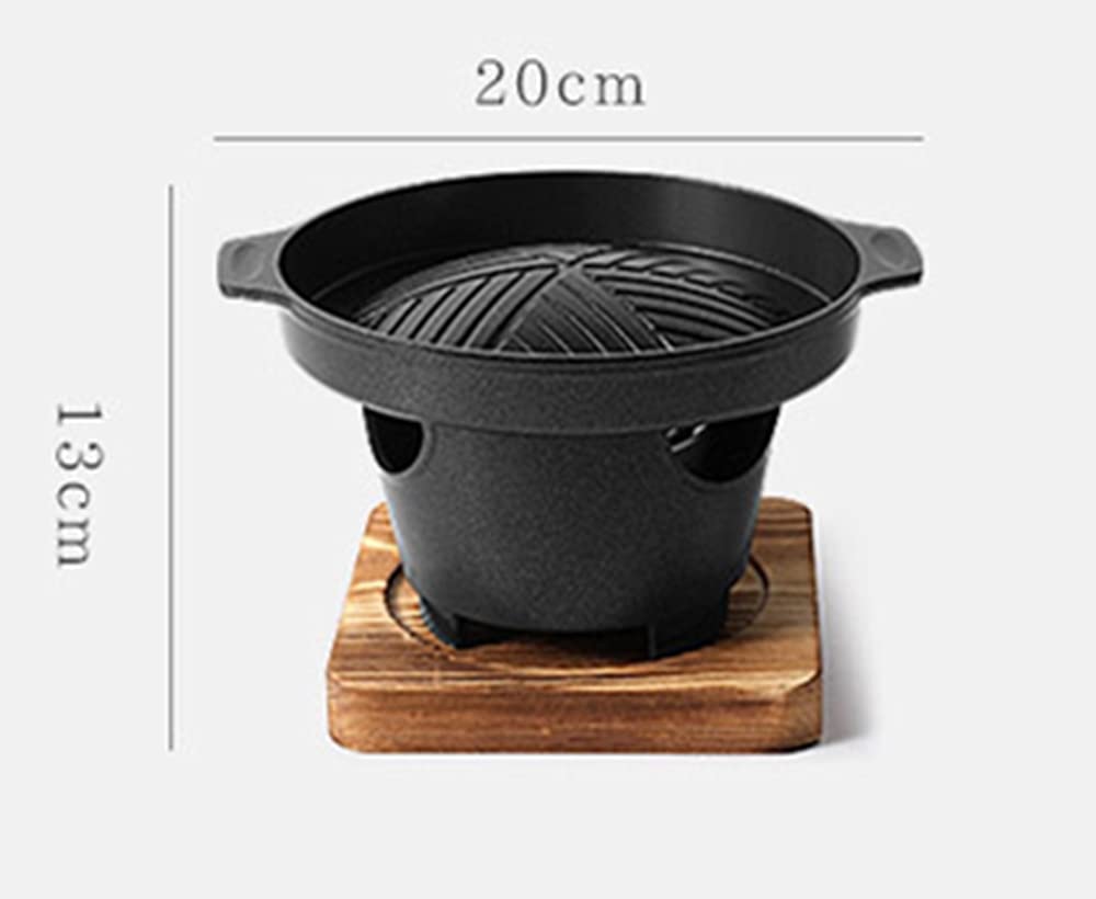 Portable Charcoal Grill with Wooden Mat - Korean BBQ Grill, Mini Stovetop Grill for Outdoor Cooking - Non-Stick Grill Pan for Camping, Hiking, Backyard & Picnic - Perfect for Grilling Meat, Vegetables & Seafood