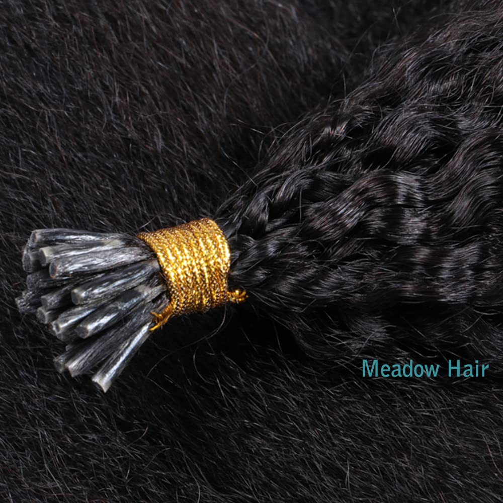 Brazilian Virgin Human Hair Extensions - 100 Strands I-Tip Kinky Straight Pre-Bonded Hairpiece (22 Inch, 90g) for Black Women | Natural Look for Daily Wear & Special Occasions
