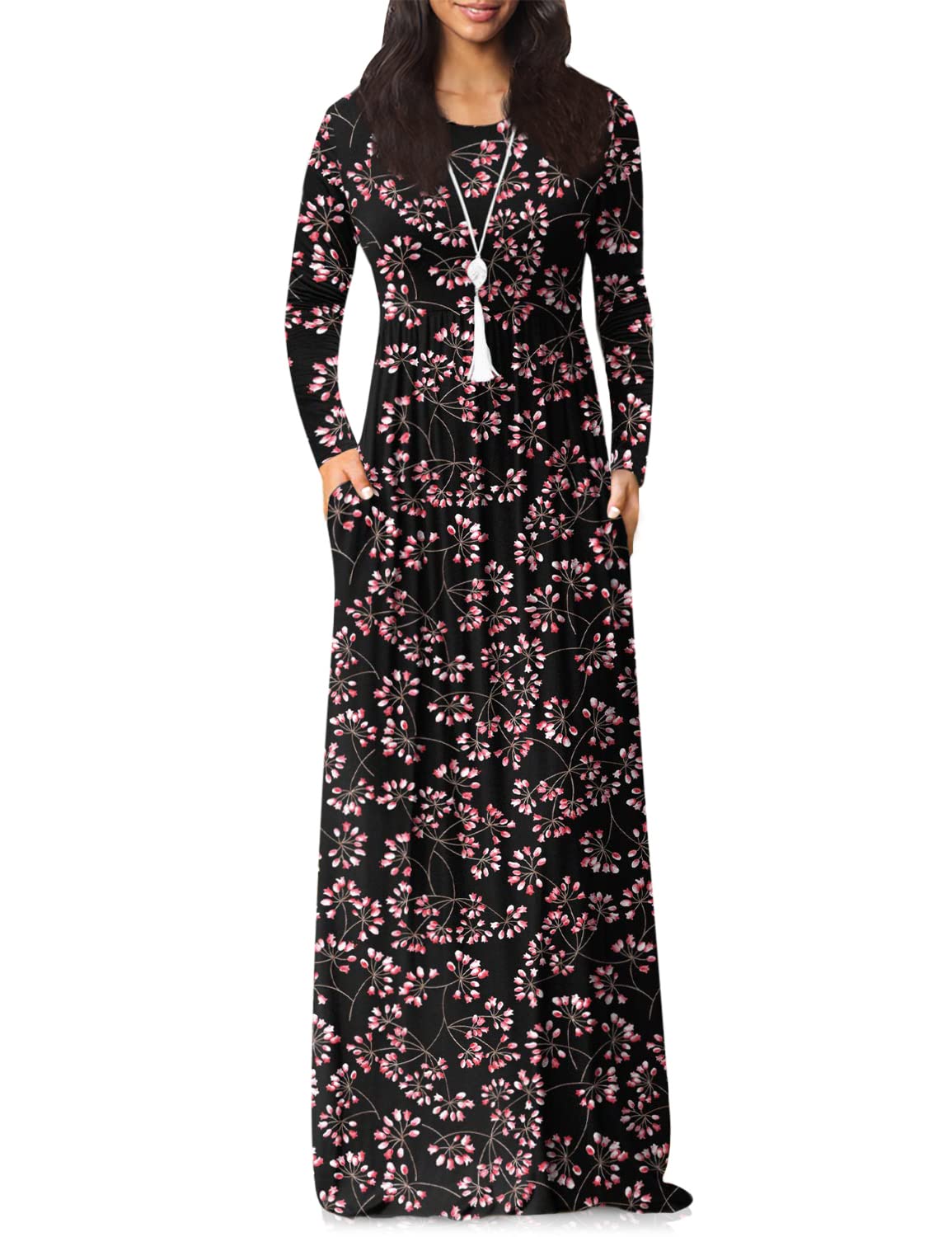 VIISHOW Women's Long Sleeve Maxi Dress - Loose Fit Casual Plain Long Dress with Pockets | Perfect for Everyday Wear, Beach Cover Up & Vacation Outfits