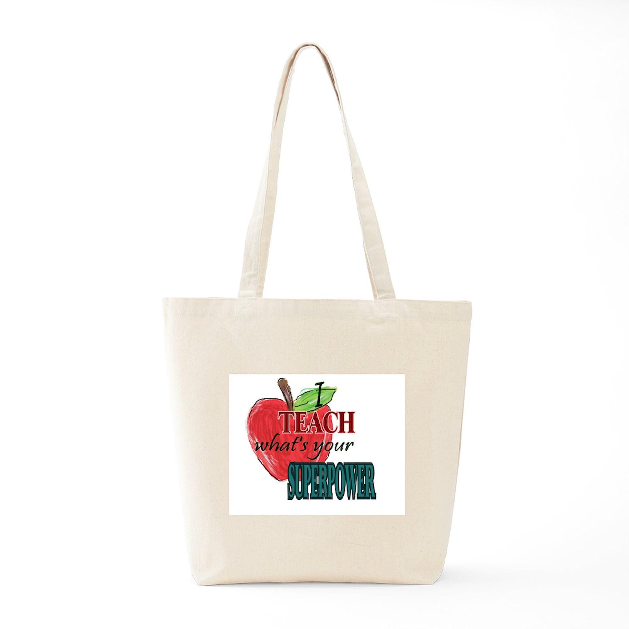 I Teach What's Your Superpower? Natural Canvas Tote Bag - Reusable Grocery Shopping Bag for Teachers, School, Work & Everyday Use