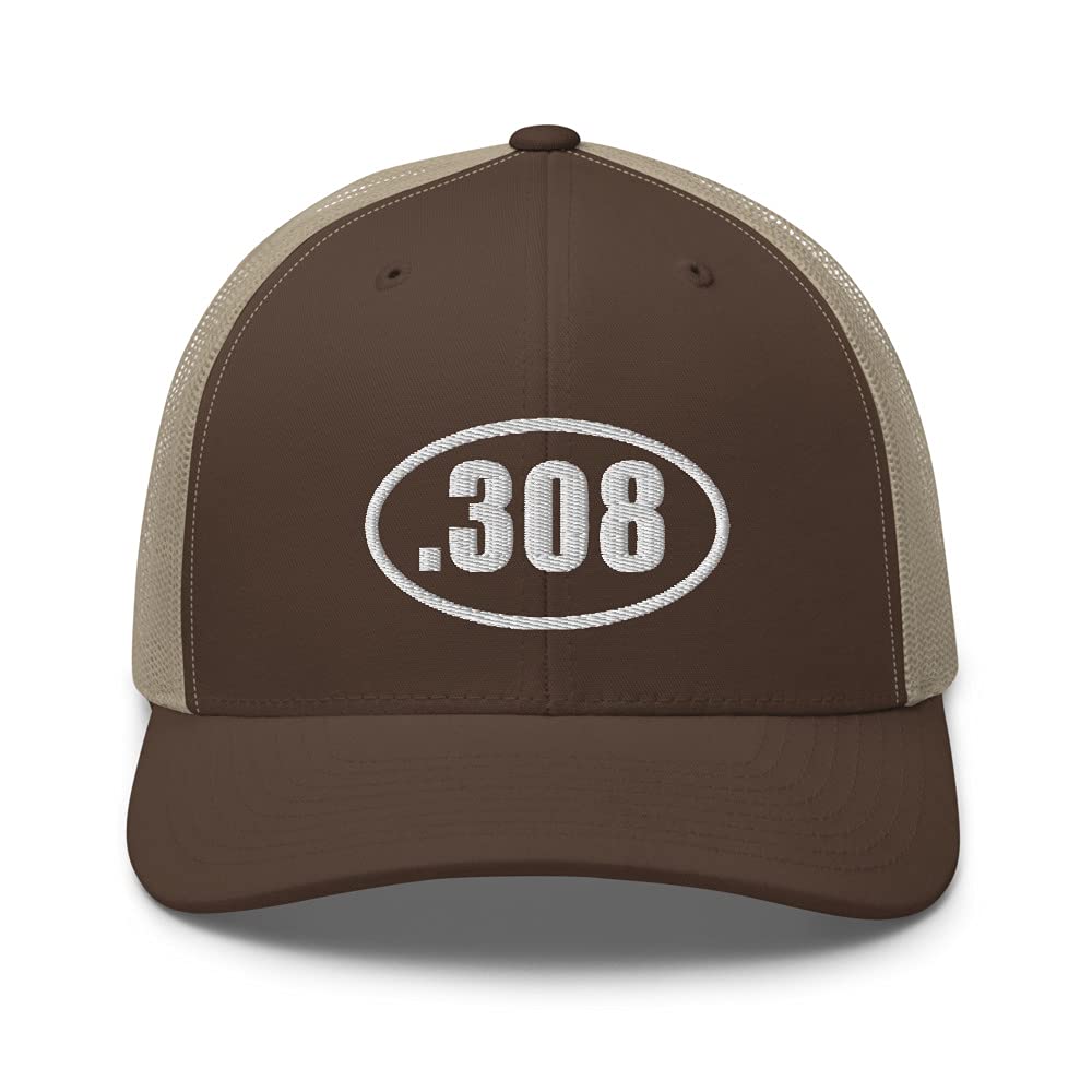 Gunner Gear 2nd Amendment Trucker Hat - .308 Rifle Country Gun 2A Cap for Men & Women - Brown/Khaki for Outdoor Shooting, Hunting & Patriotic Events