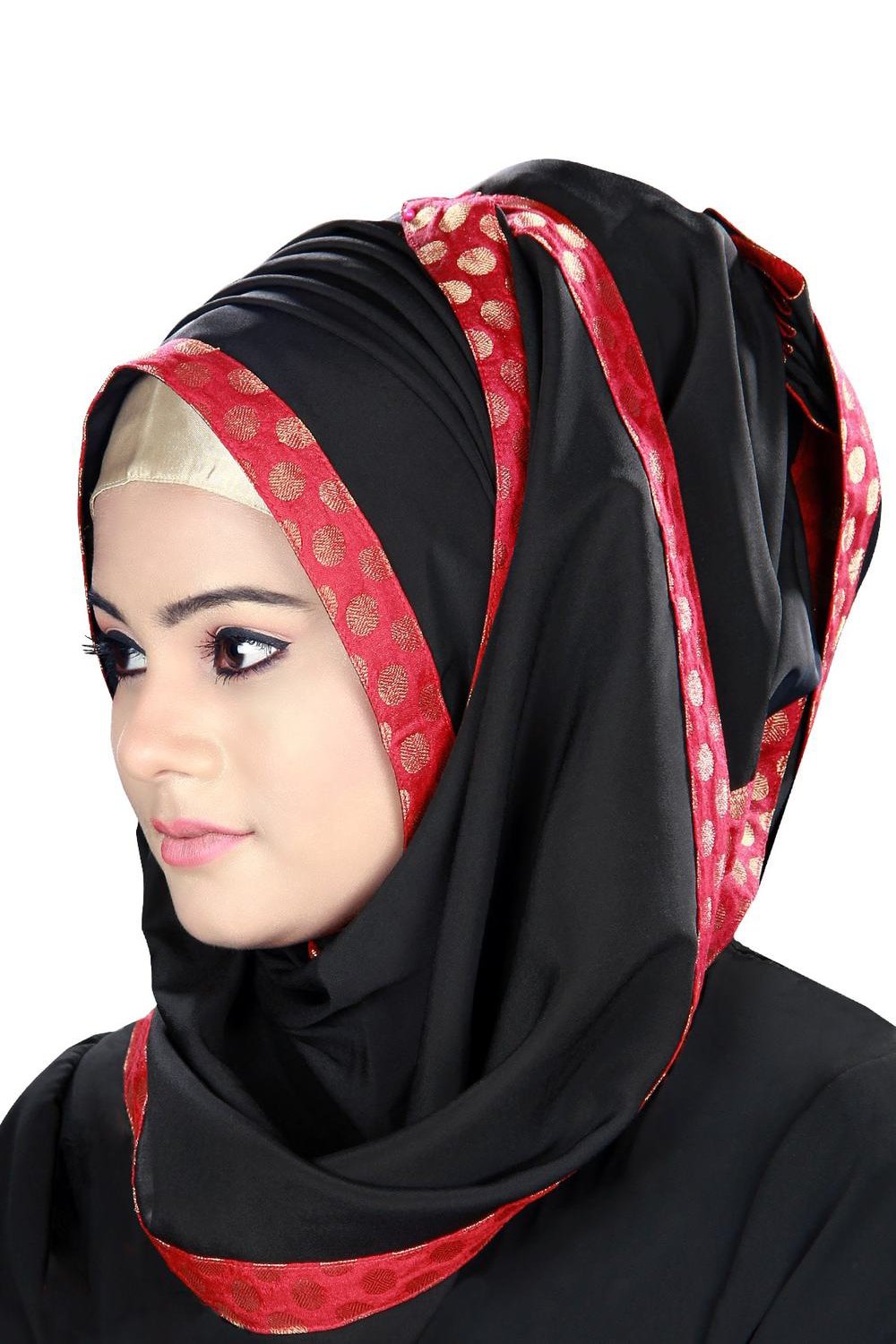 Elegant Aamilah Black Embellished Hijab with Gold Band - Perfect for Muslim Women's Daily Wear, Special Occasions & Modest Fashion