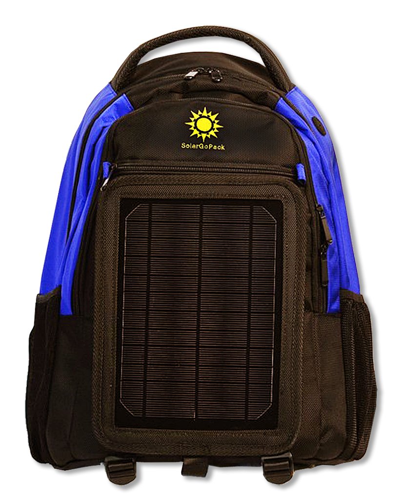 Solar Powered Backpack with 12k mAh Battery - Portable Charging for Phones & Devices, Black & Blue Hiking Backpack - Perfect for Outdoor Adventures, Travel & Emergency Power Supply