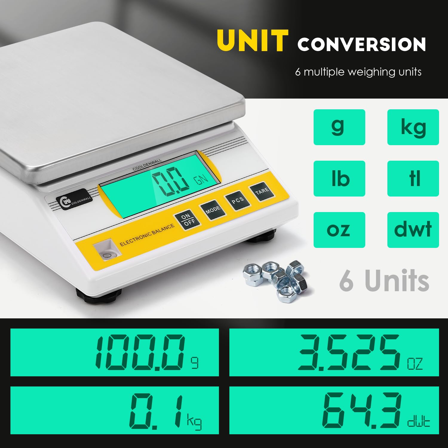CGOLDENWALL 5000g x 0.1g Digital Precision Electronic Balance Scale - Laboratory, Industrial & Jewelry Weighing with Multi-Units (g/ct/lb/oz/DWT/tl) - Perfect for Lab Experiments, Gold Weighing & Small Business Packaging