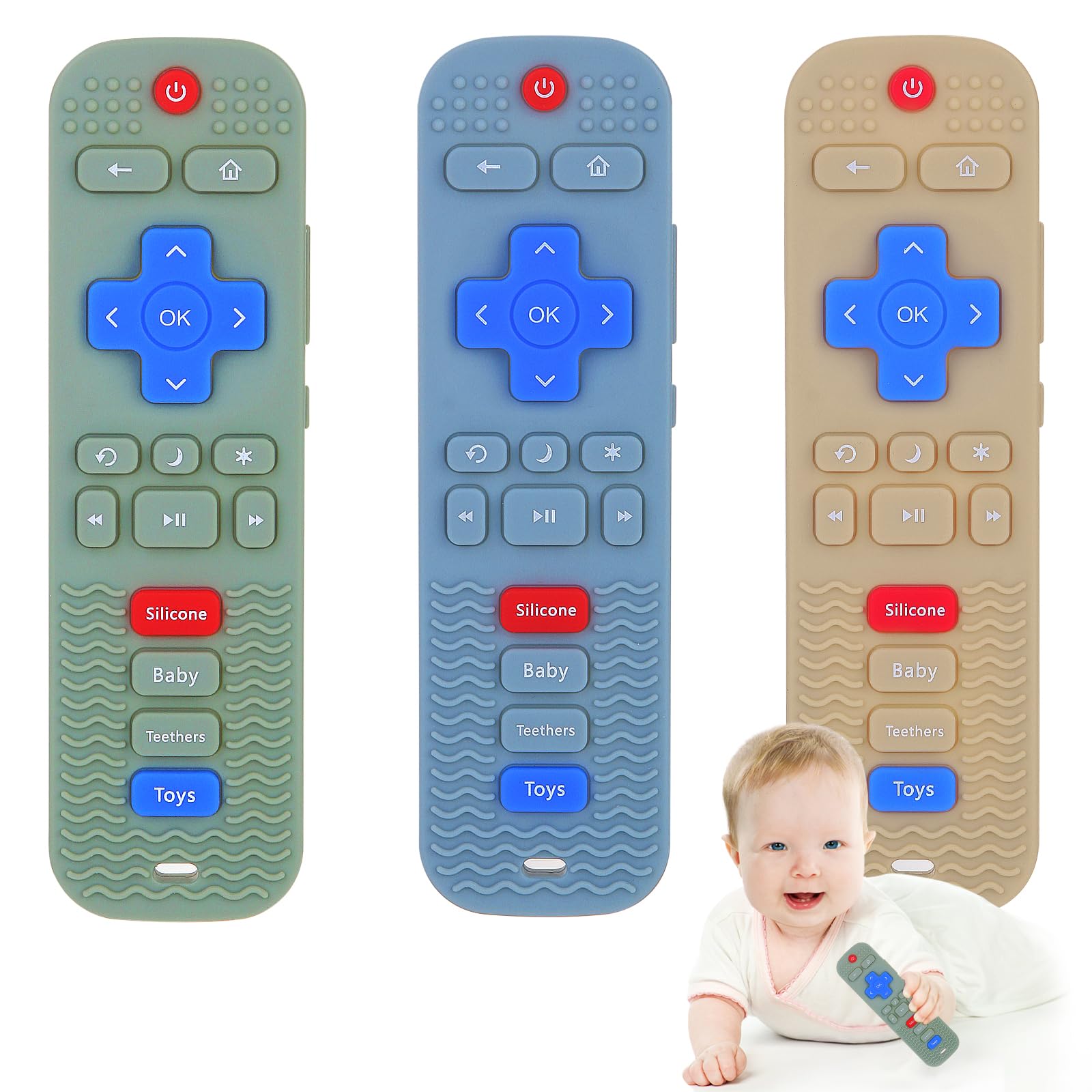 3 Pack Baby Teething Toys - BPA Free Silicone TV Remote Control Teethers for Infants & Toddlers 0-24 Months | Soothing Chew Toys for Teething Relief | Safe for Freezer & Dishwasher | Perfect for Home, Travel & Daycare Use