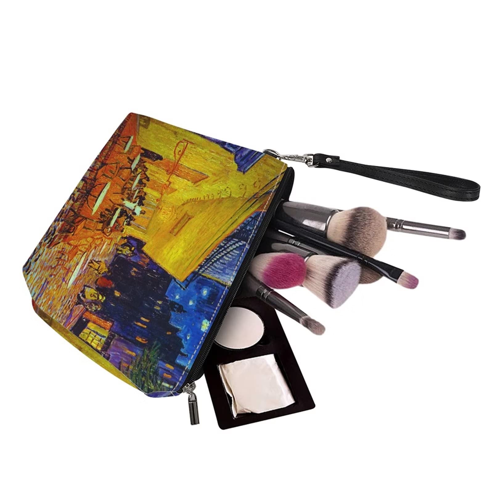 Van Gogh Cafe Terrace at Night Design Women's Makeup Bag - Waterproof Travel Toiletry Organizer with Zipper & Adjustable Strap - Perfect for Cosmetics Storage, Gym Essentials & Weekend Getaways