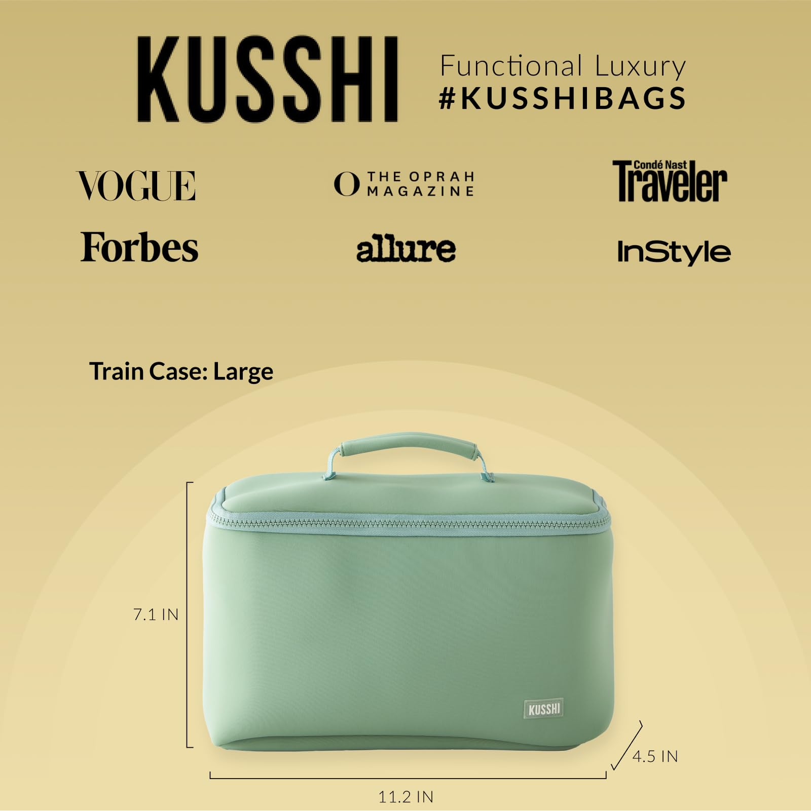 KUSSHI Large Neoprene Train Case - Sage & Coral Rose Makeup Organizer | Perfect for Travel, Salon & Professional Makeup Artists