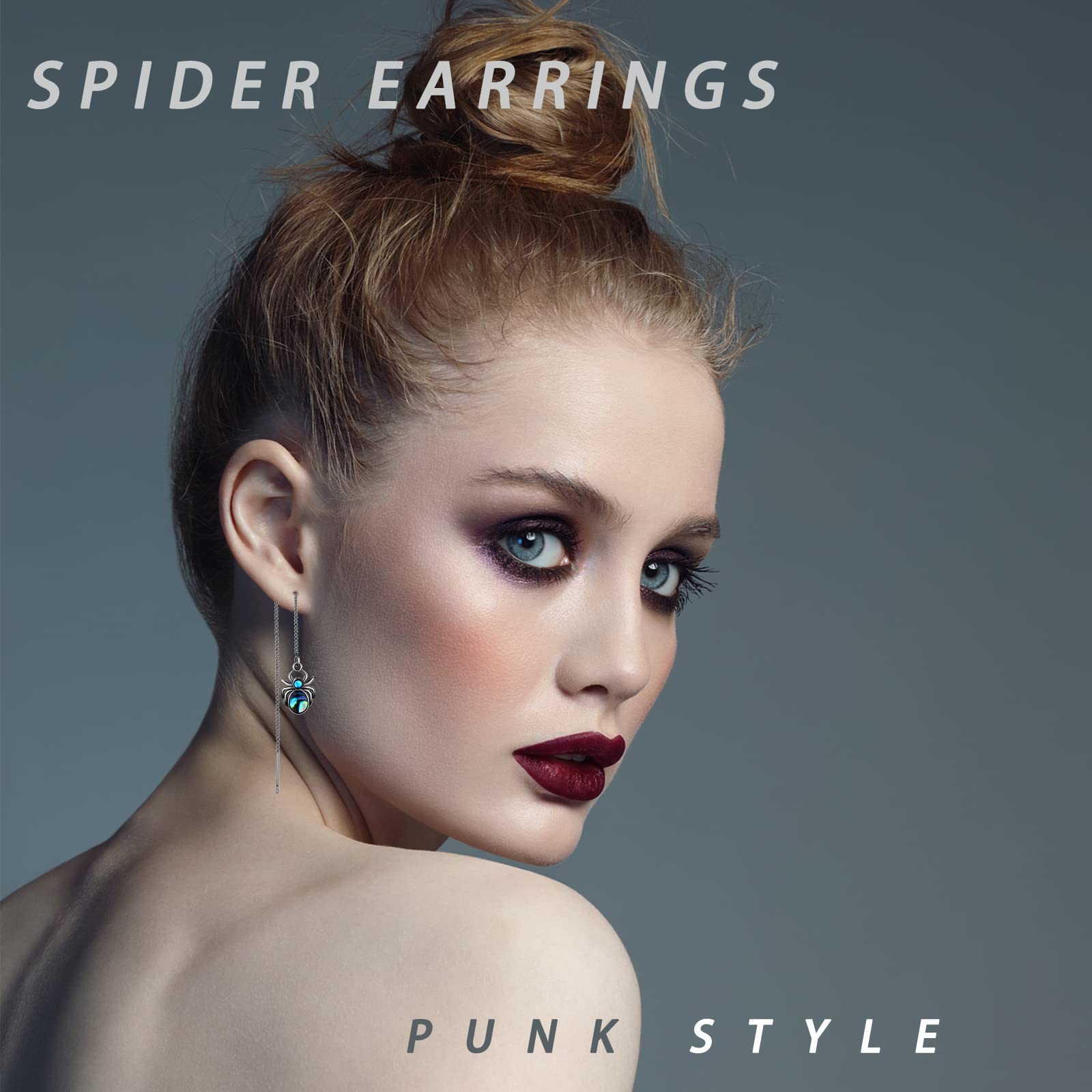 OHAYOO 925 Sterling Silver Spider Threader Earrings for Women - Punk Style Drop Dangle Hypoallergenic Vintage Jewelry Gift - Perfect for Halloween, Gothic Fashion & Alternative Style Outfits