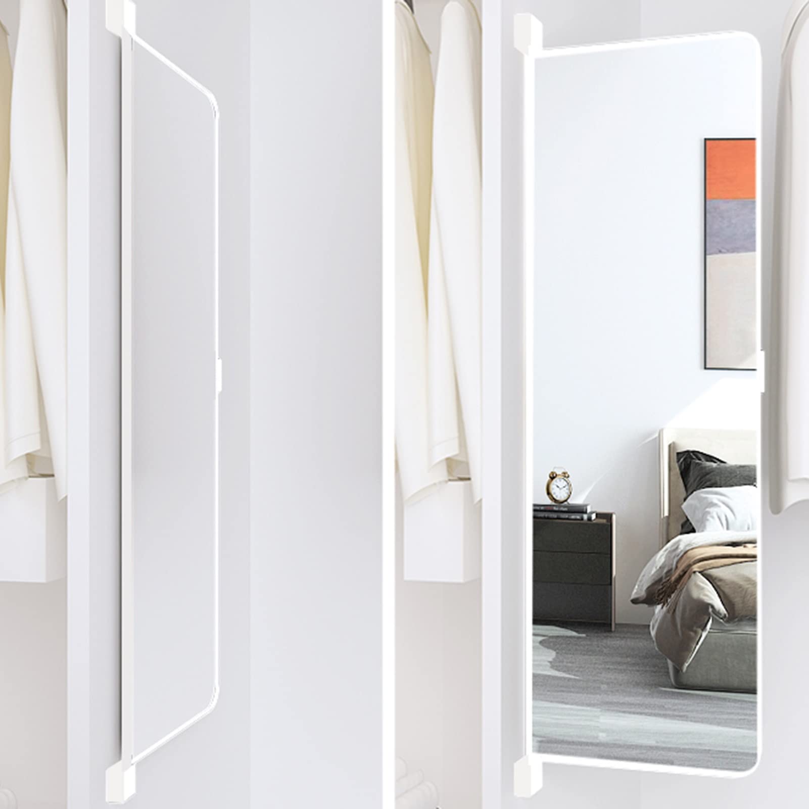 Pink Folding Closet Mirror with Hinged Door & Sliding Full-Body Dressing Mirror - Built-in Rotating Hidden Mirror for Wardrobe (90cm x 35cm) | Perfect for Bedroom, Walk-in Closet & Dressing Room Organization