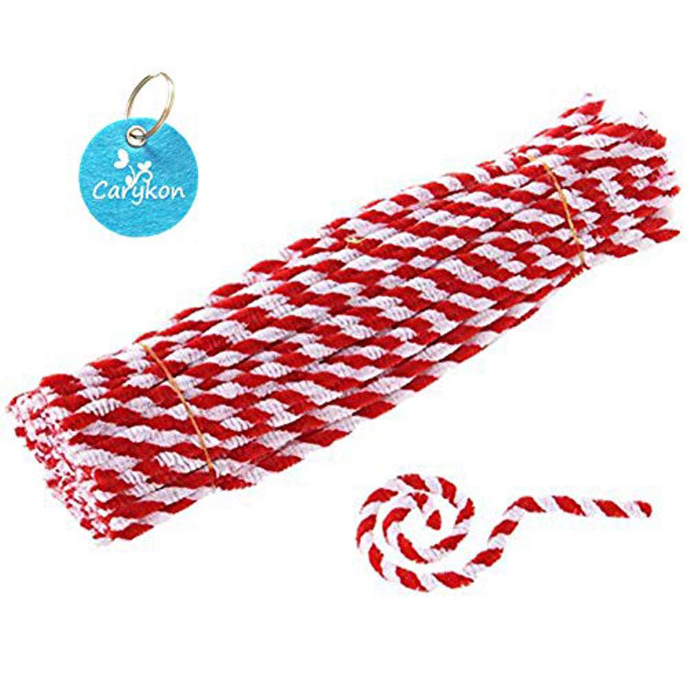 100 Pack Red Striped Chenille Stems Pipe Cleaners for DIY Crafts, School Projects, and Floral Arrangements | Caryko Soft Fuzzy Bendable Stems