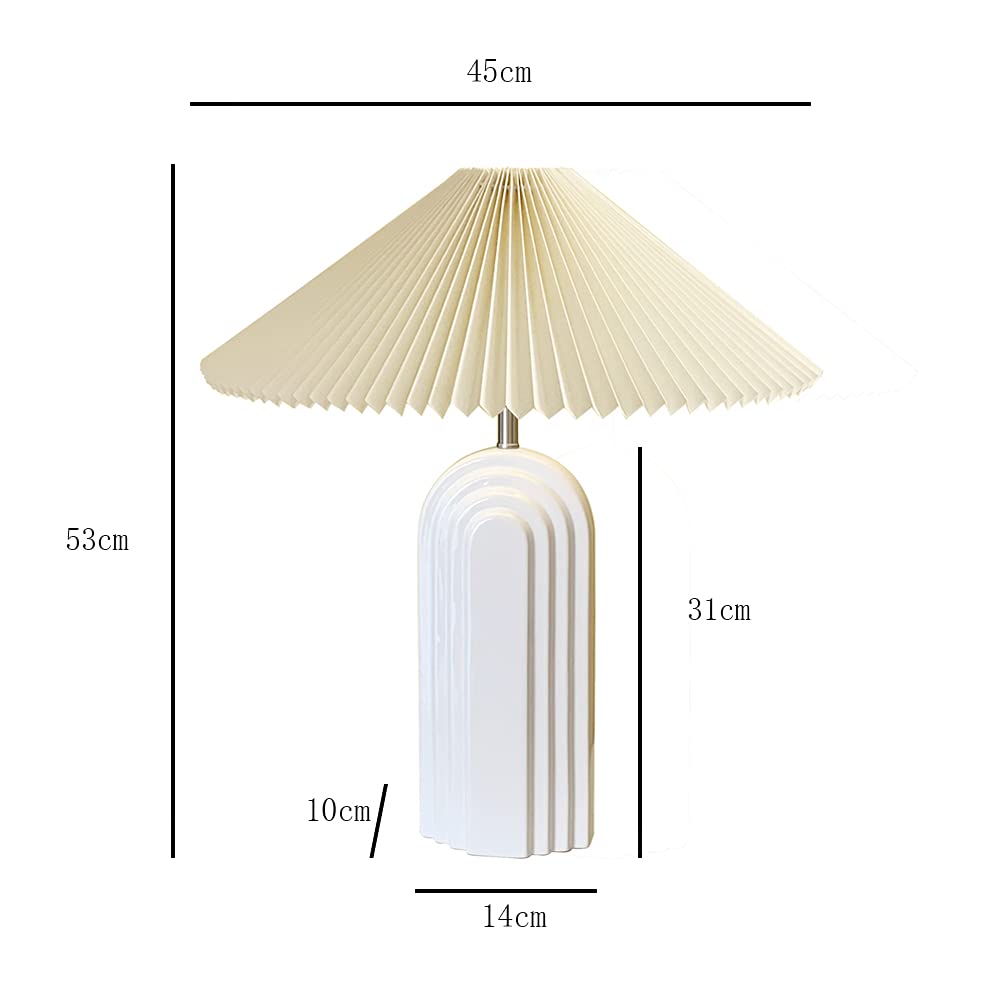 Modern Ceramic Table Lamp with TC Fabric Lampshade - Retro Style Bedside Lamp for Living Room, Bedroom & Study - White (Perfect for Reading, Decor & Ambient Lighting)
