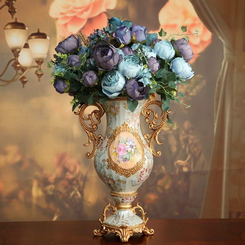 European-Style Retro Resin Tall Vases with Artificial Flower Arrangements - 26 Inch Large Decorative Floral Centerpiece for Living Room, Dining Table, Bedroom, Office & Hotel Decor - Perfect for Home Styling and Gift Giving